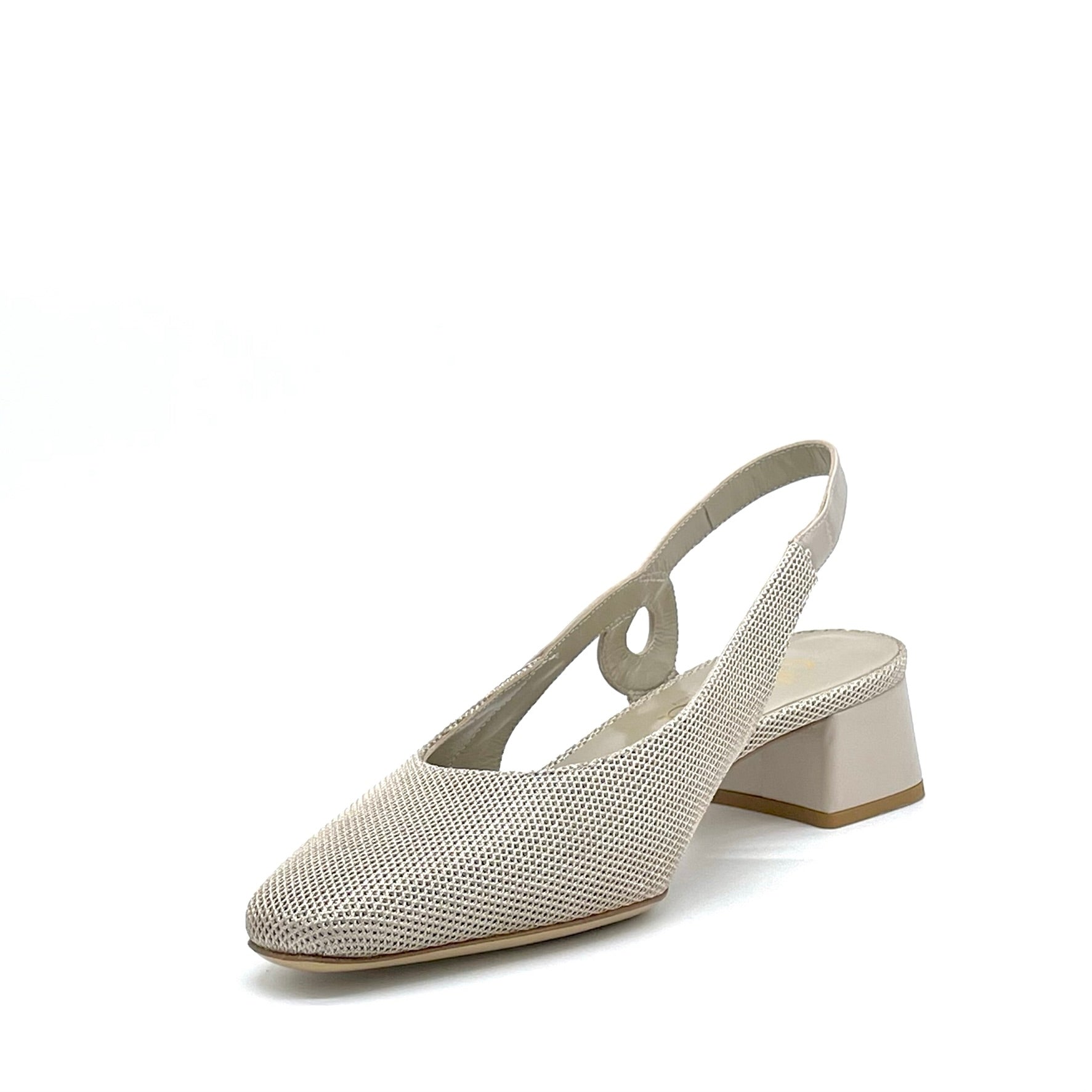 Slingback in pelle tortora e tessuto beige – Cod. 15121