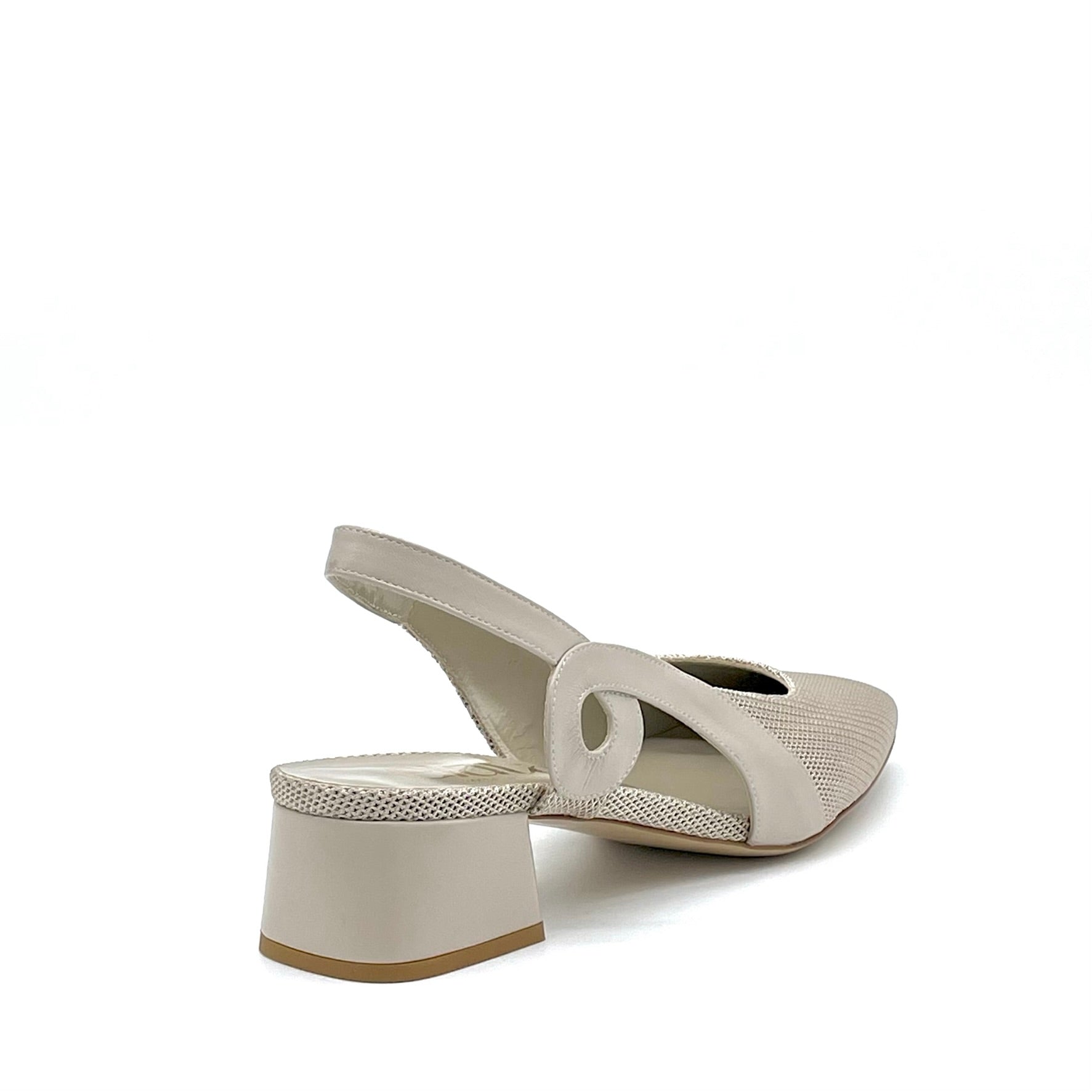 Slingback in pelle tortora e tessuto beige – Cod. 15121
