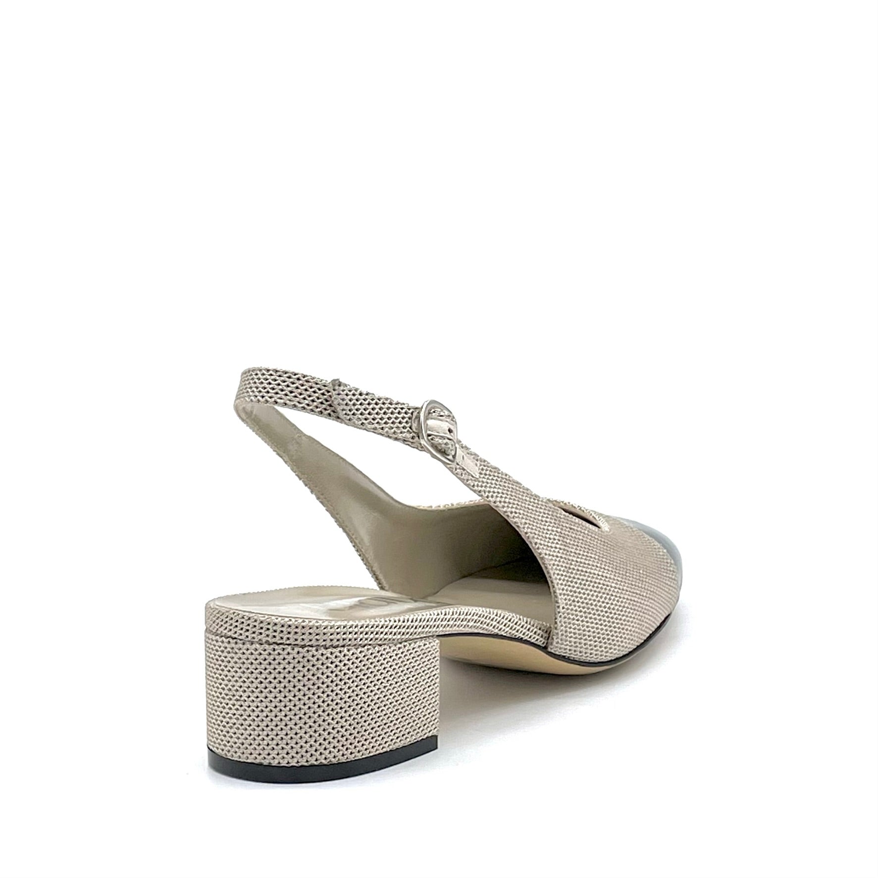 Beige fabric and black patent slingback – Cod. 15128-1
