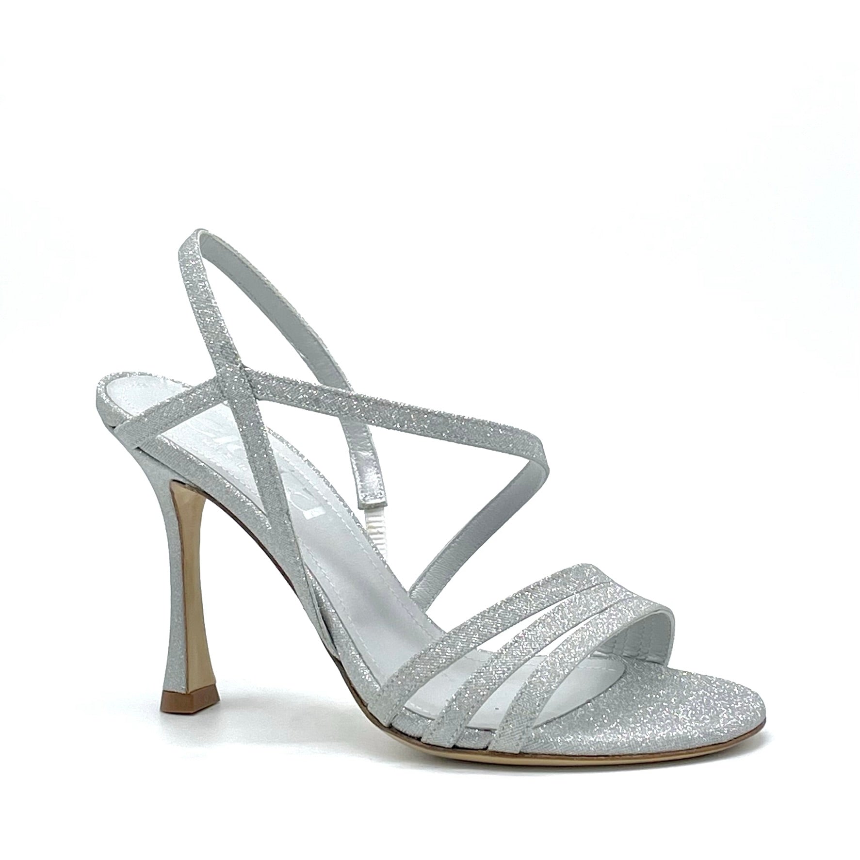 Sandalo in tessuto glitter argento – Cod. 15139