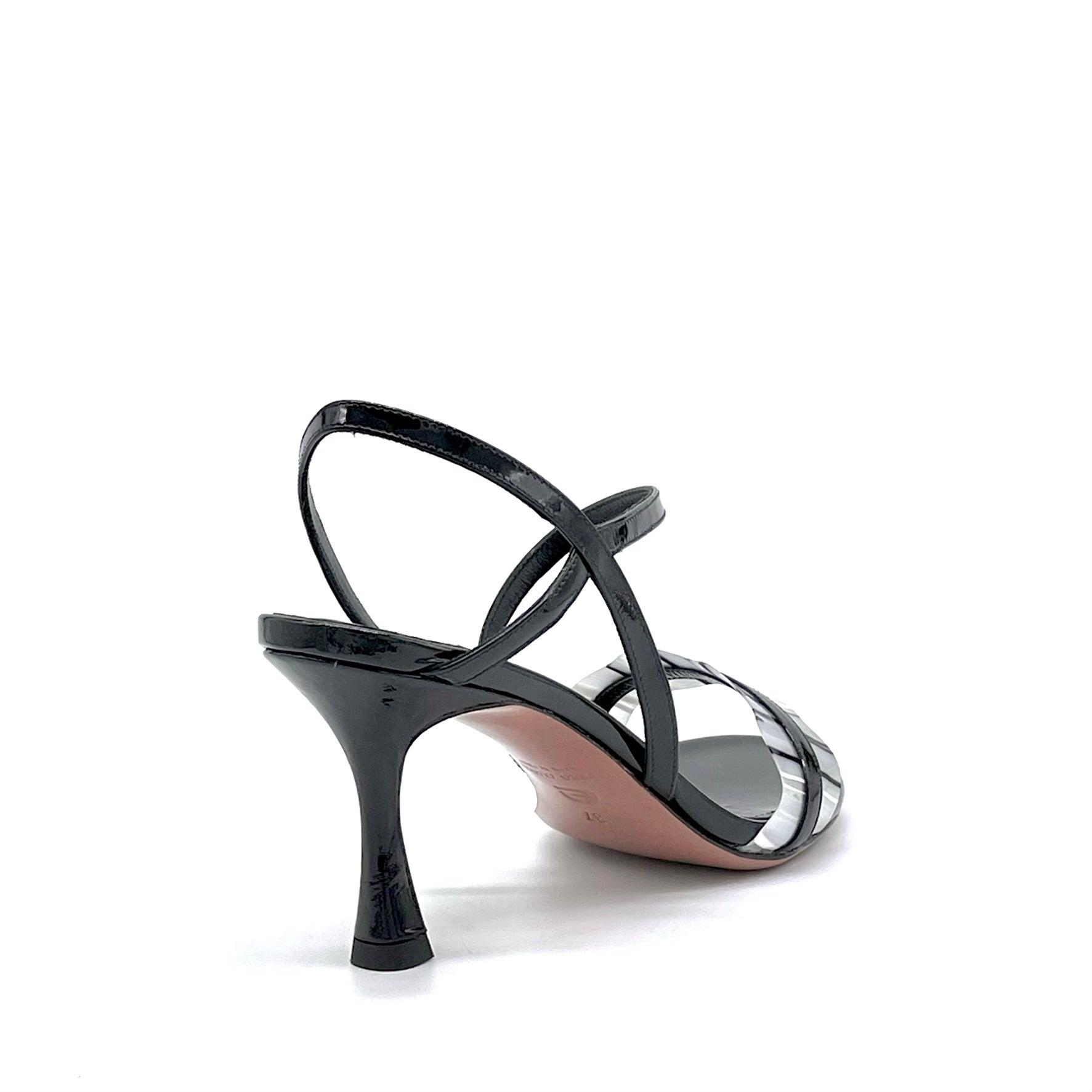 Sandalo in vernice nera e vinile black and white – Cod. 15142