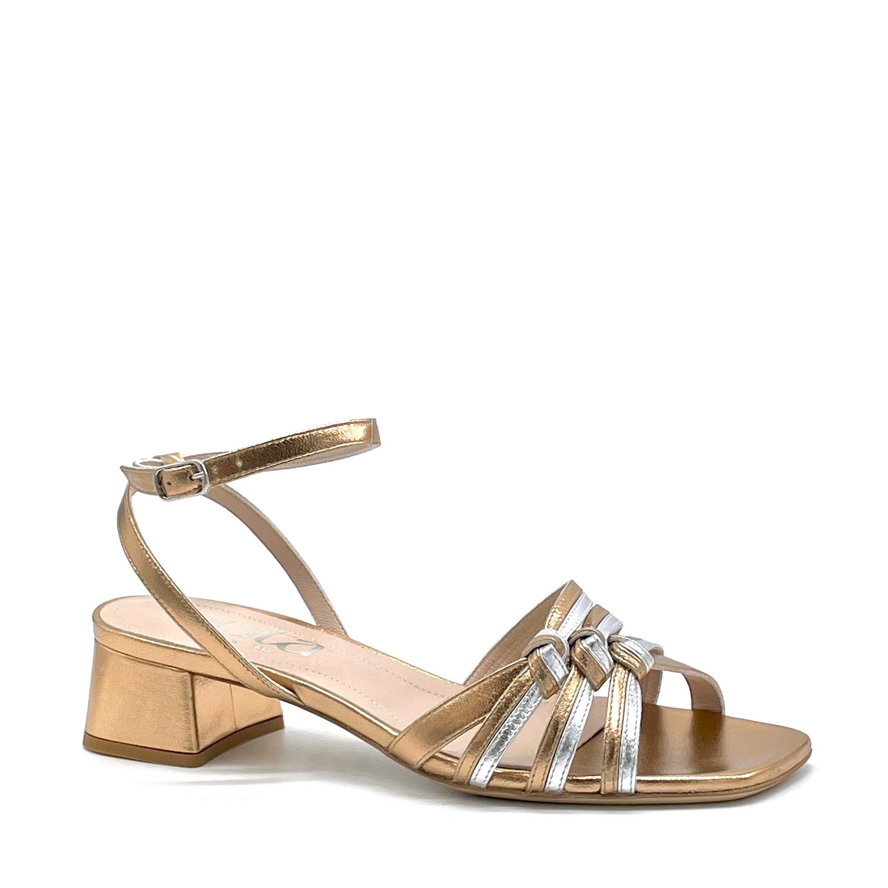 Copper and silver laminate leather sandal – Cod. 15154-1
