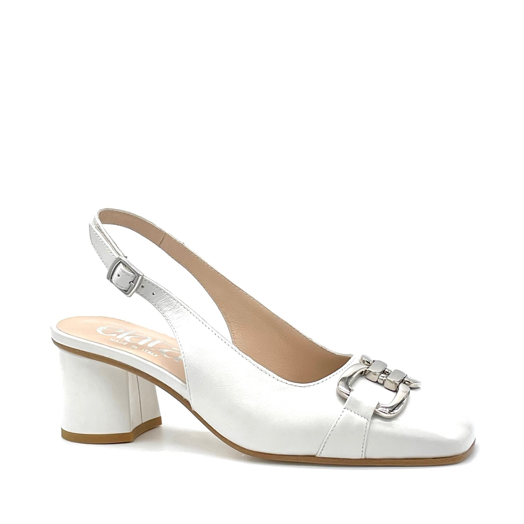 Slingback in pelle color latte e accessorio argento – Cod. 15167