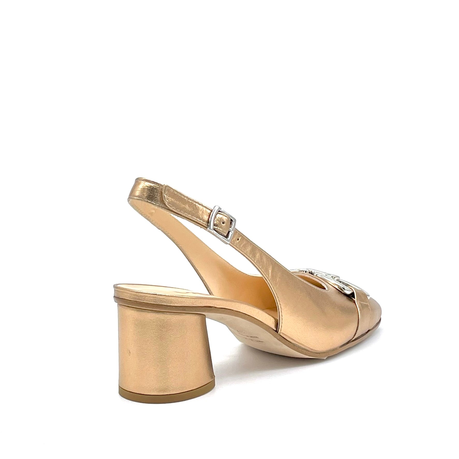 Slingback in pelle laminata color rame e accessorio argento – Cod. 15167-1