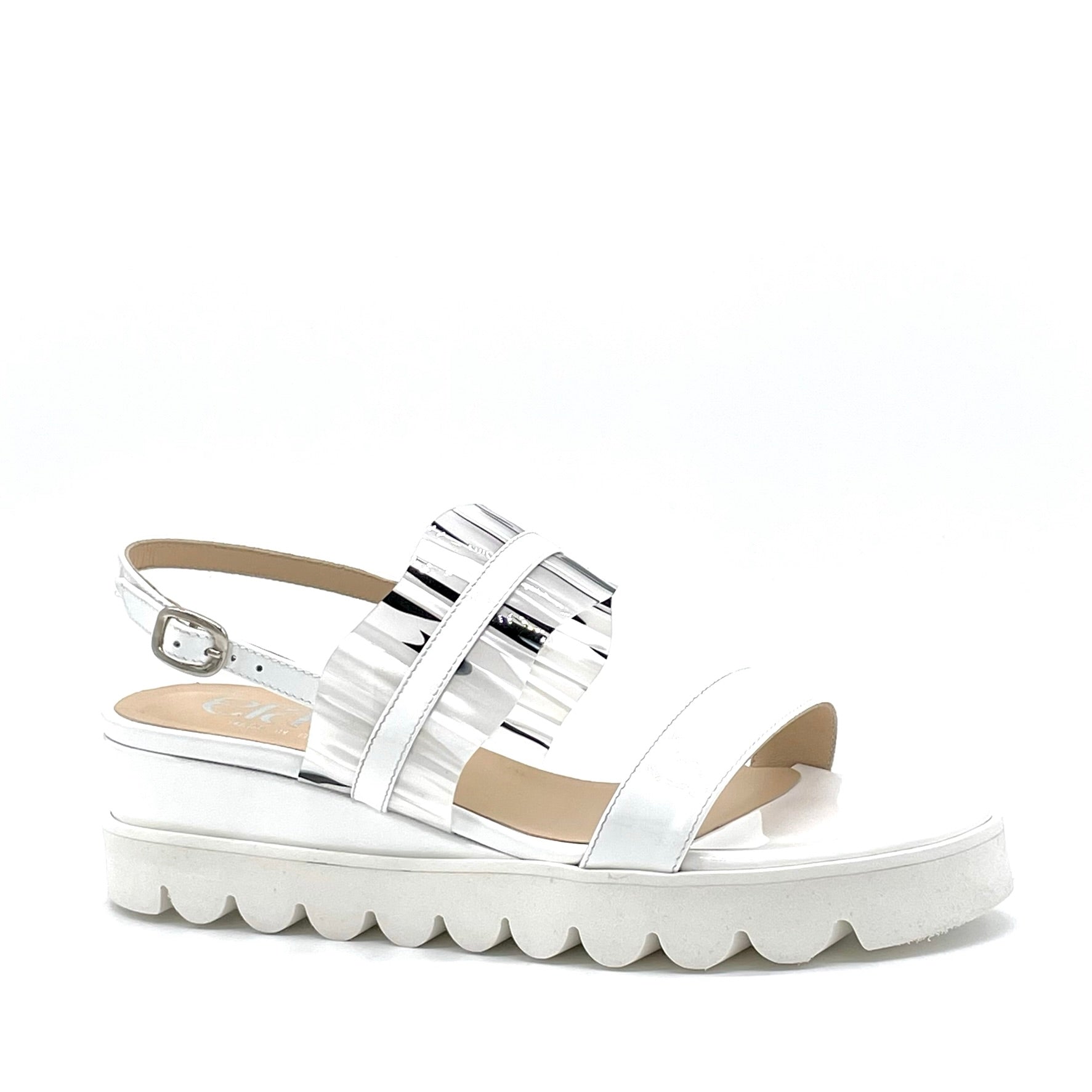 Sandalo in vernice bianca e vinile black and white – Cod. 15174