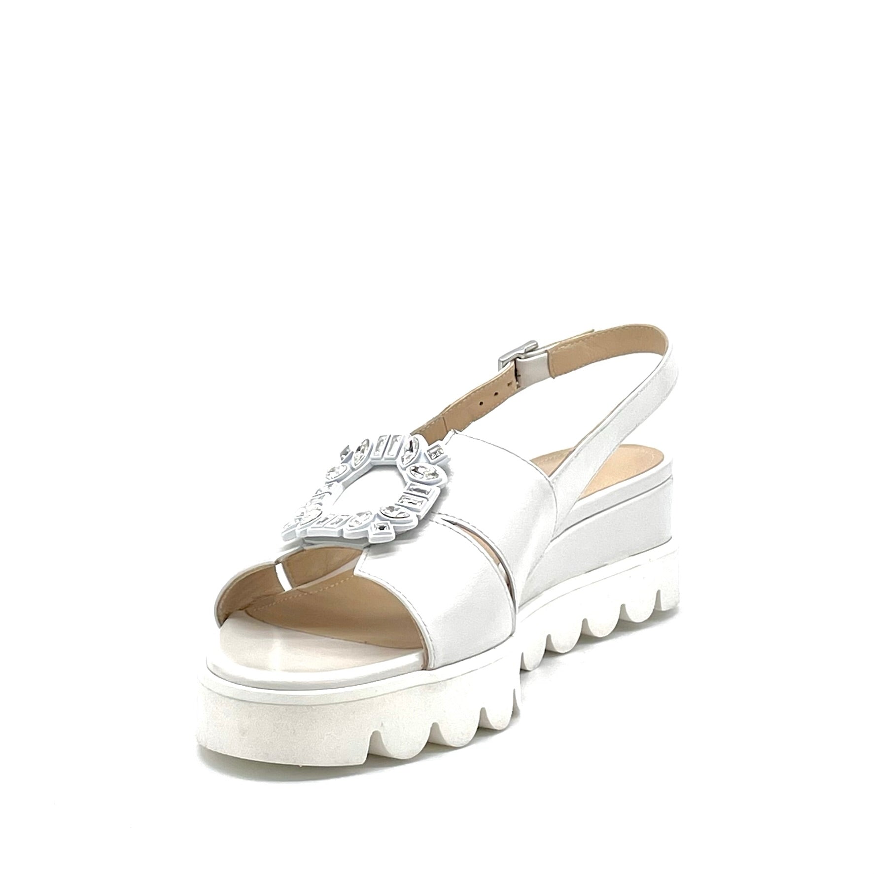 Milk color leather sandal with jewel accessory – Cod. 15176-1