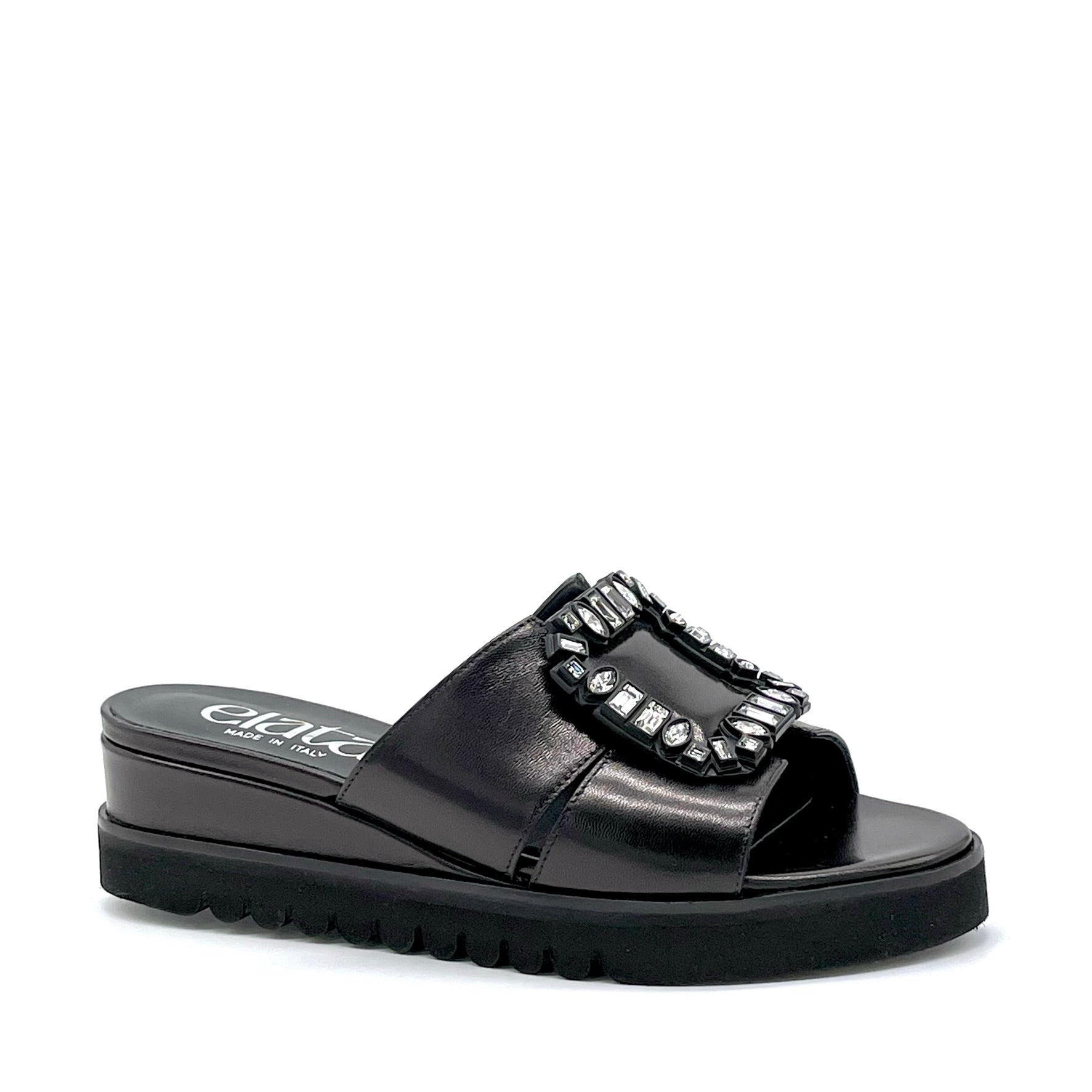 Black leather mule with jewel buckle – Cod. 15178-1