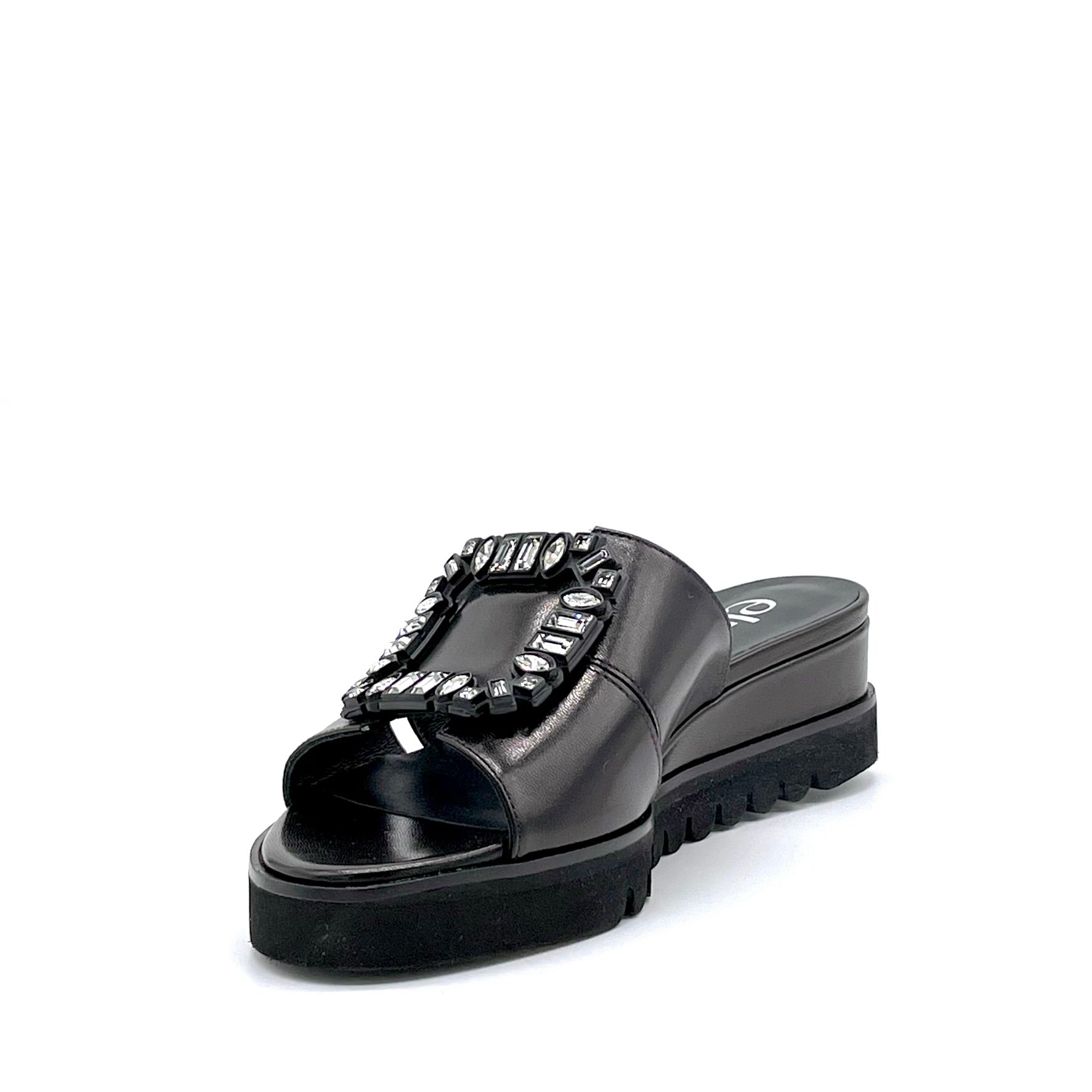 Black leather mule with jewel buckle – Cod. 15178-1