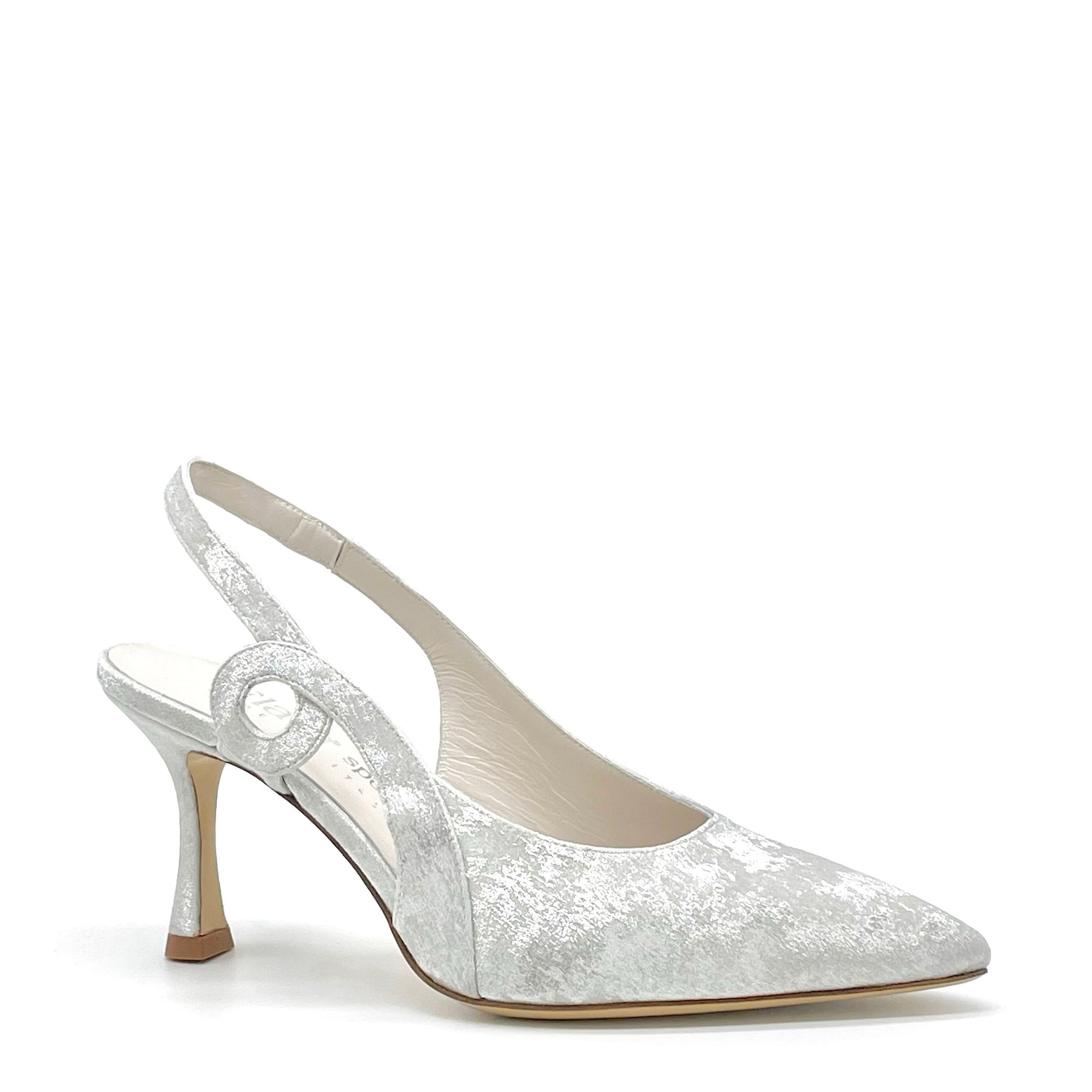 Slingback in ciniglia satinata argento - Cod S2531