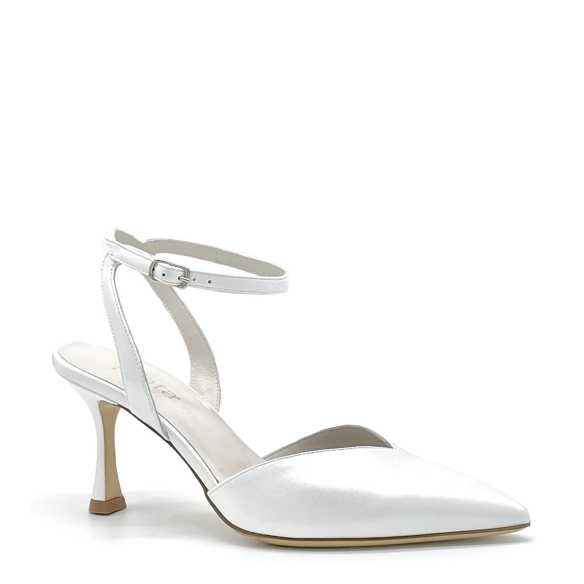 Slingback in pelle perlata bianca e cinturino alla caviglia - Cod S2532