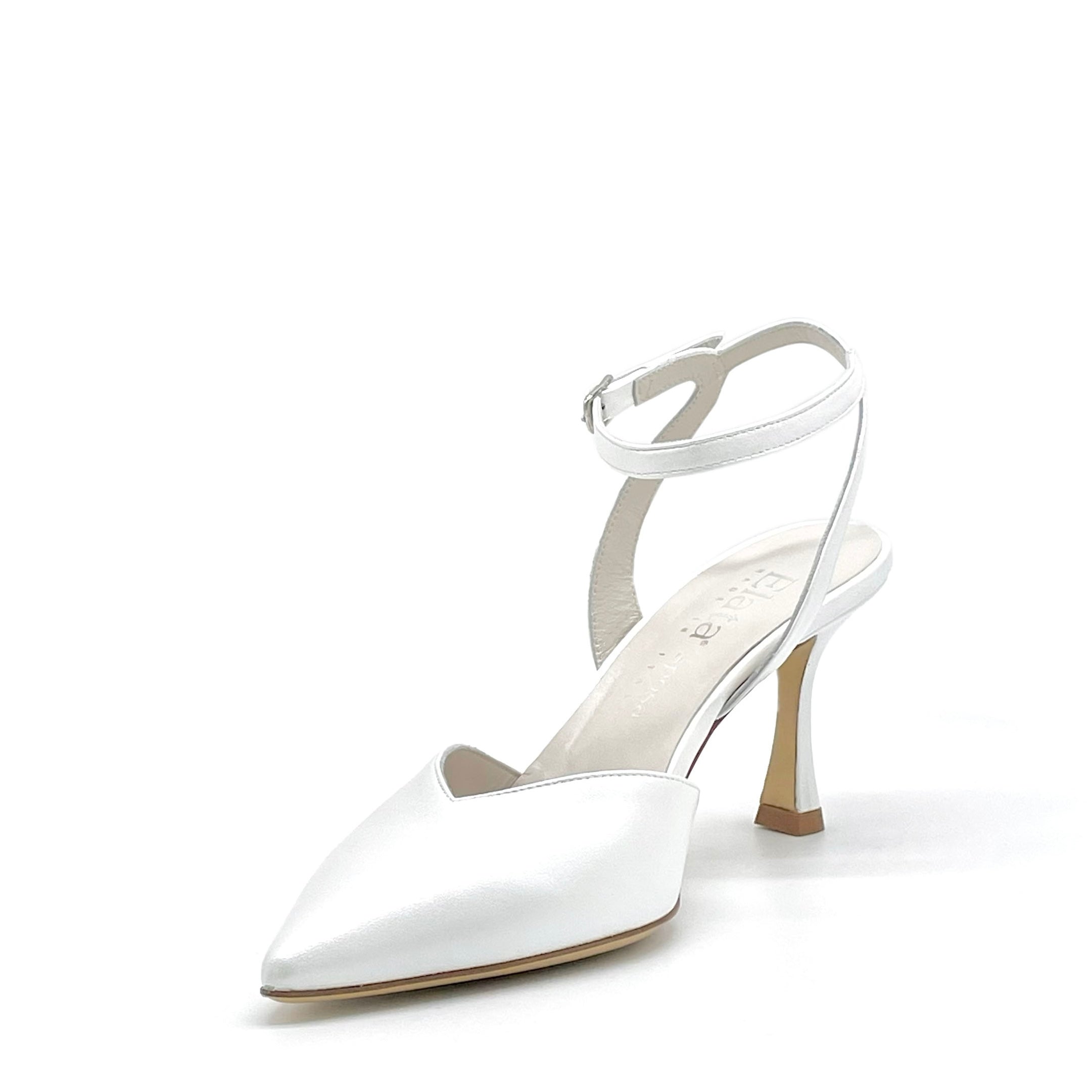 Slingback in pelle perlata bianca e cinturino alla caviglia - Cod S2532
