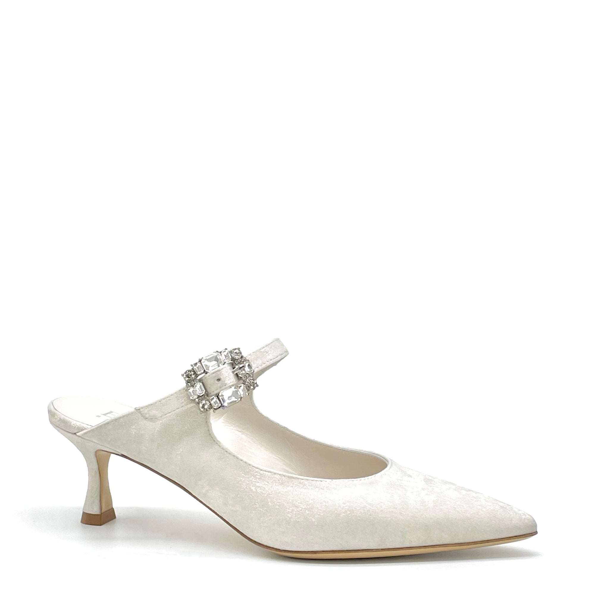 Ivory satin effect chenille sabot with jewel buckle - Cod S2533