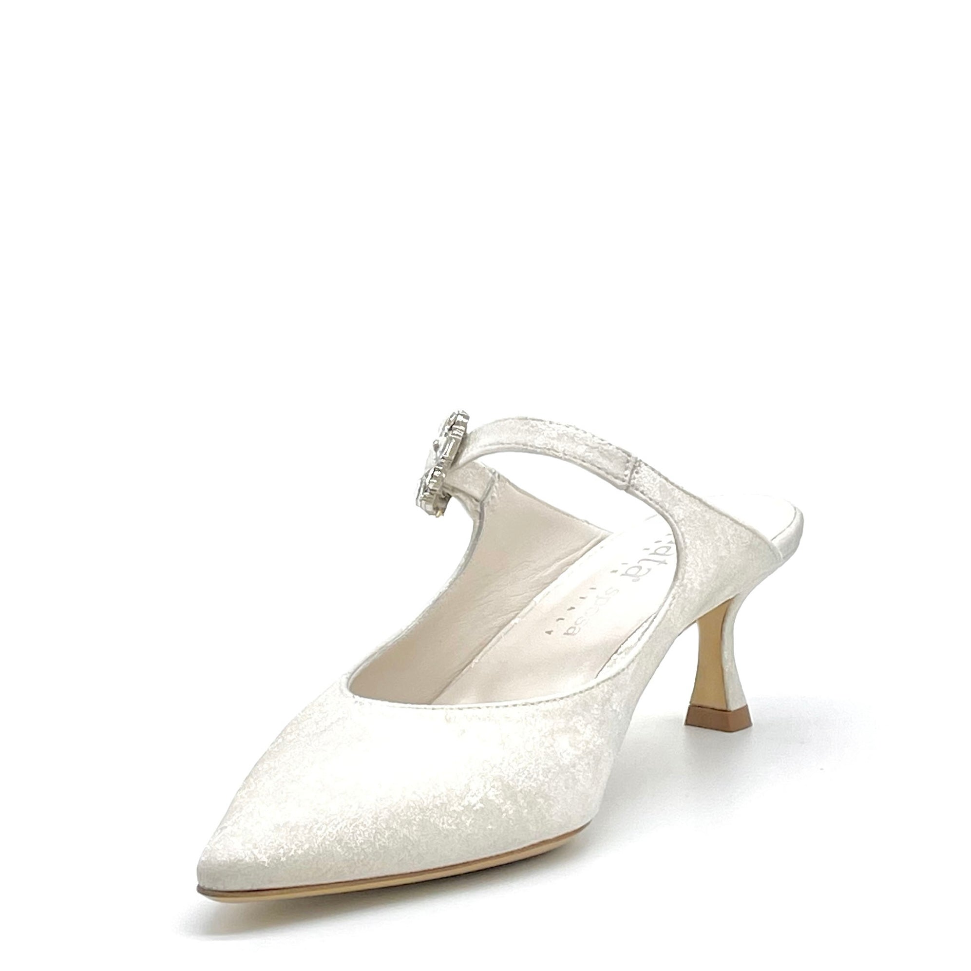 Ivory satin effect chenille sabot with jewel buckle - Cod S2533