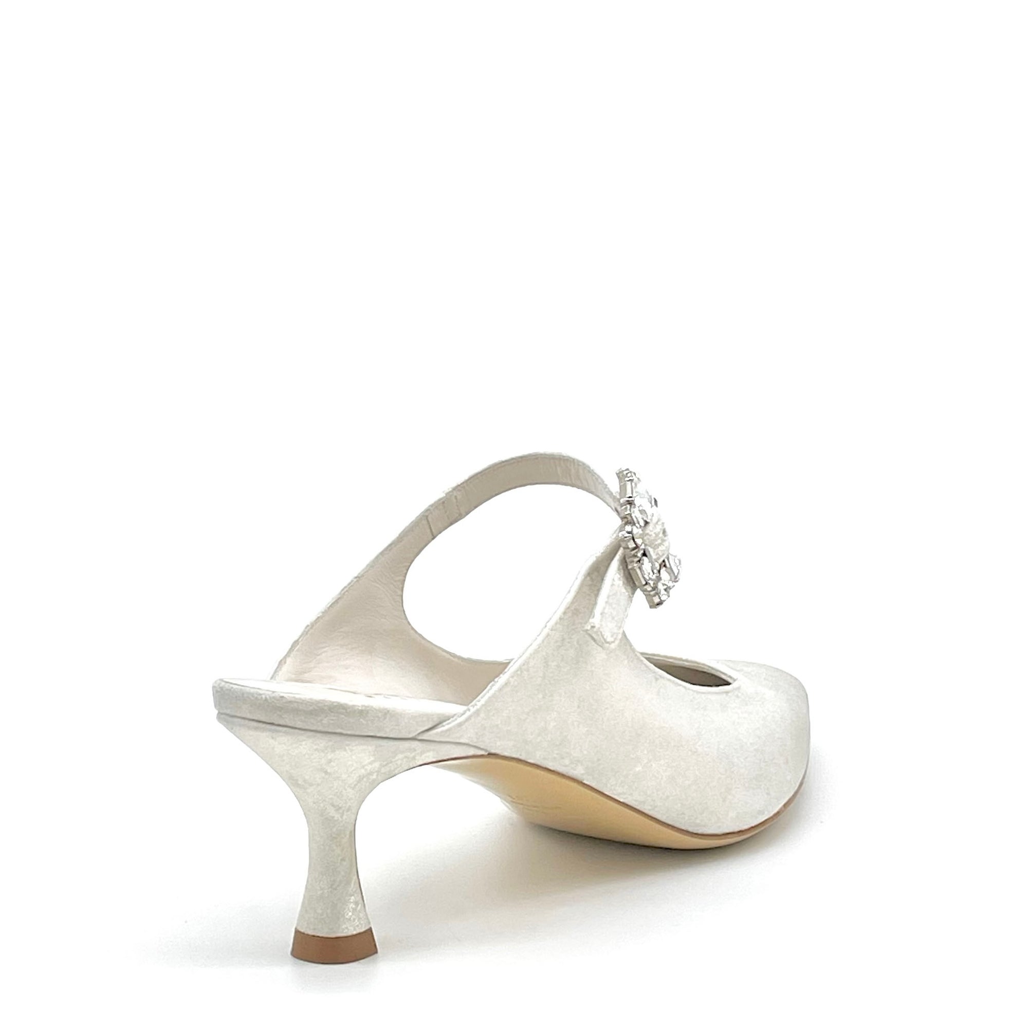 Ivory satin effect chenille sabot with jewel buckle - Cod S2533