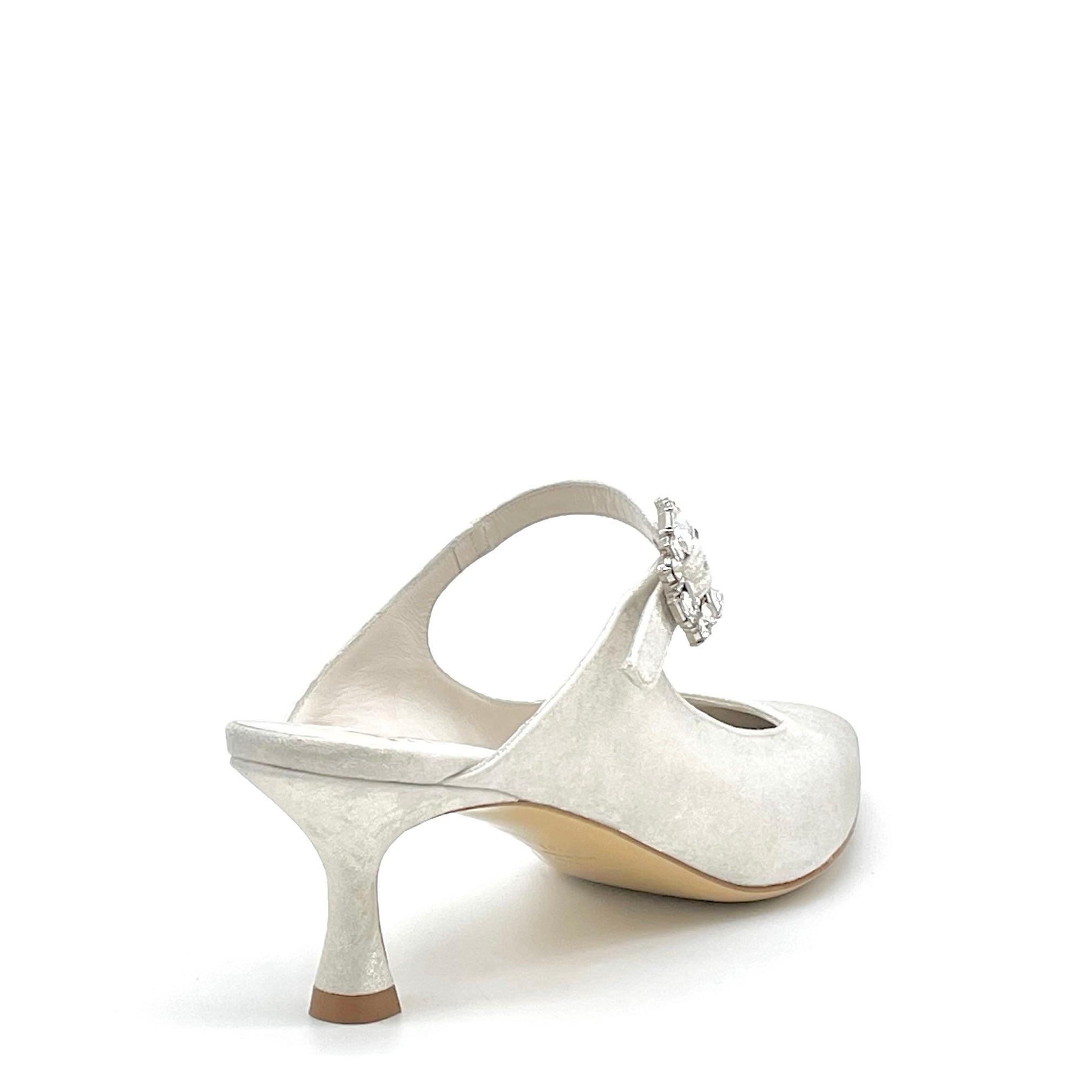 Ivory satin effect chenille sabot with jewel buckle - Cod S2533