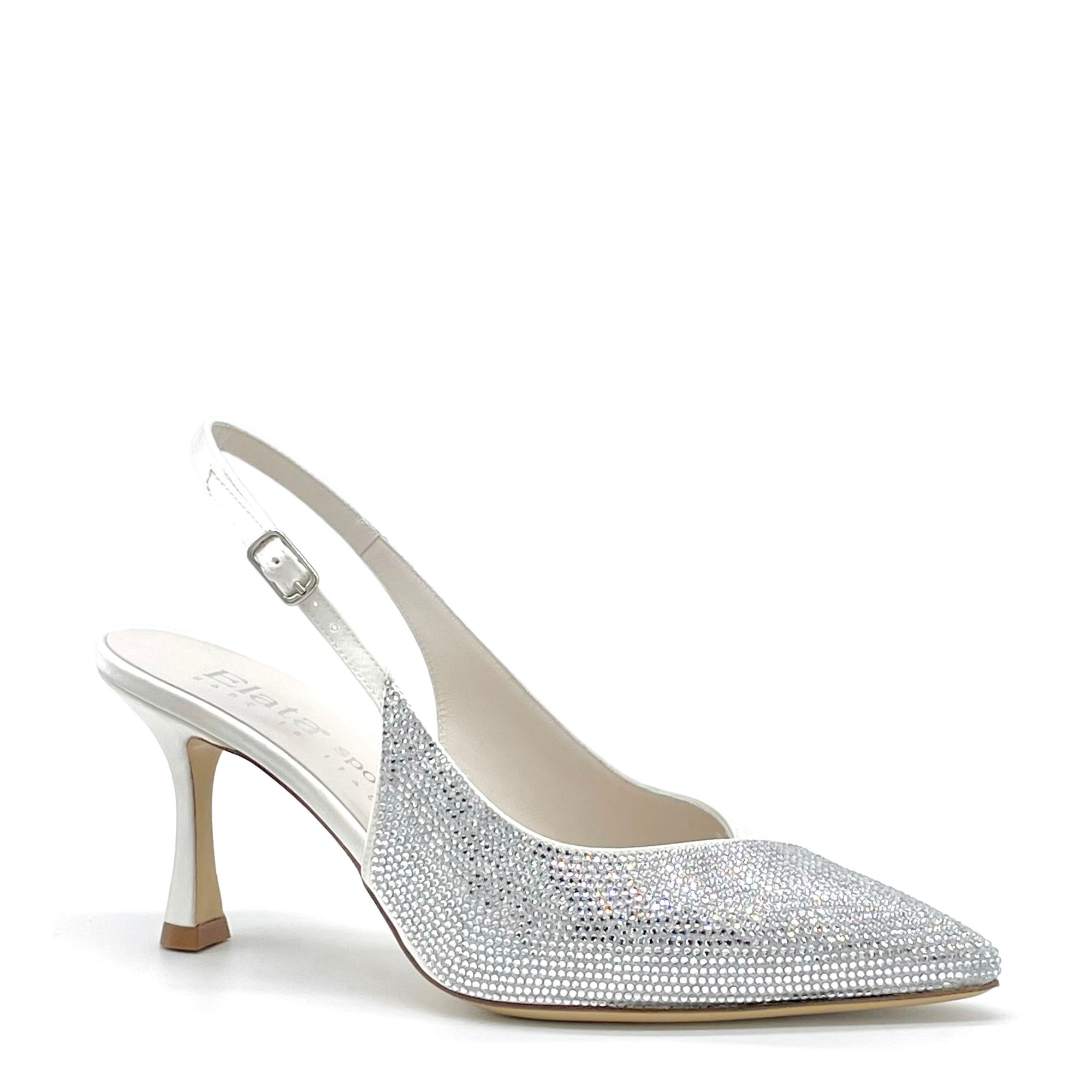 Slingback in raso di seta bianco e applicazione di strass - Cod S2534