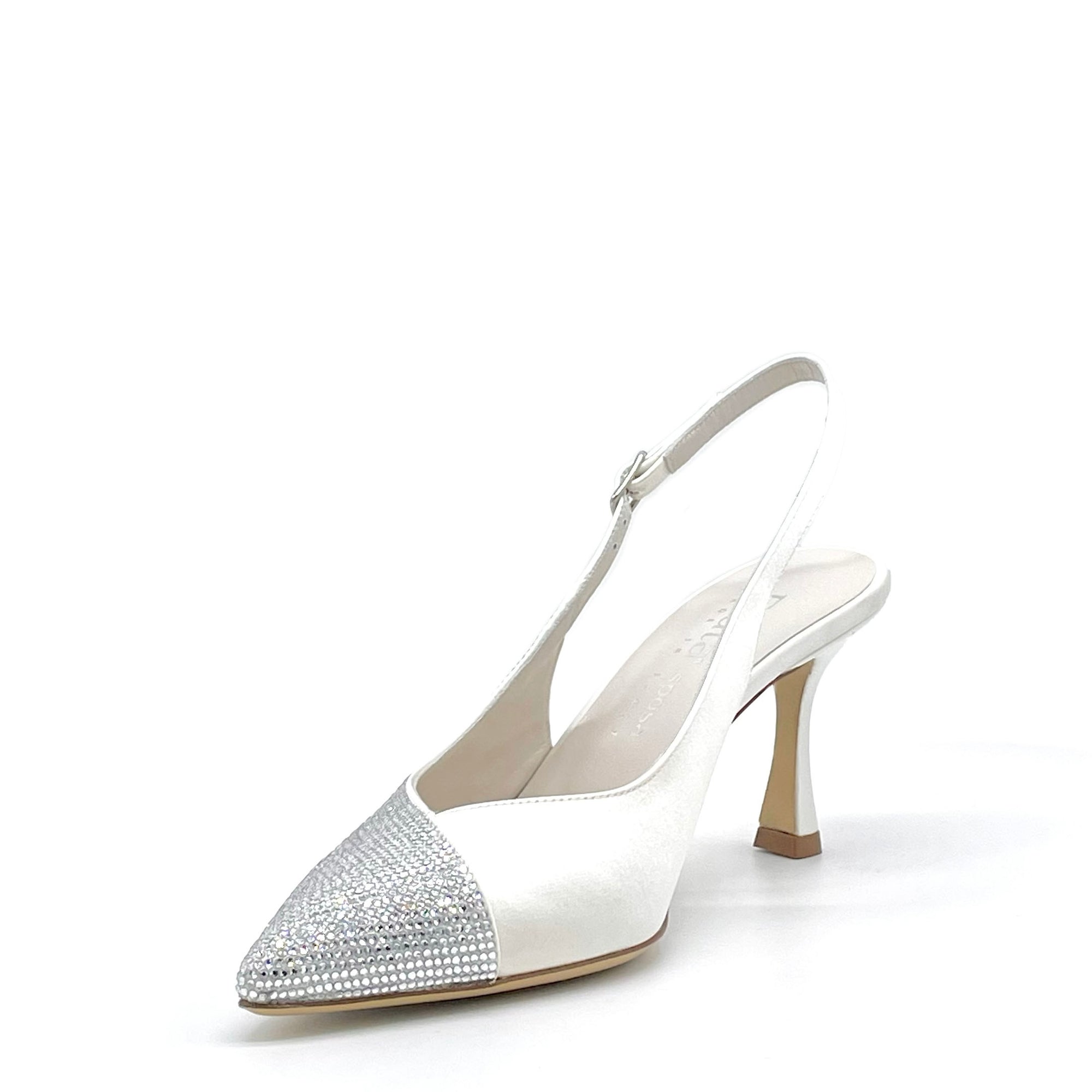 Slingback in raso di seta bianco e applicazione di strass - Cod S2534