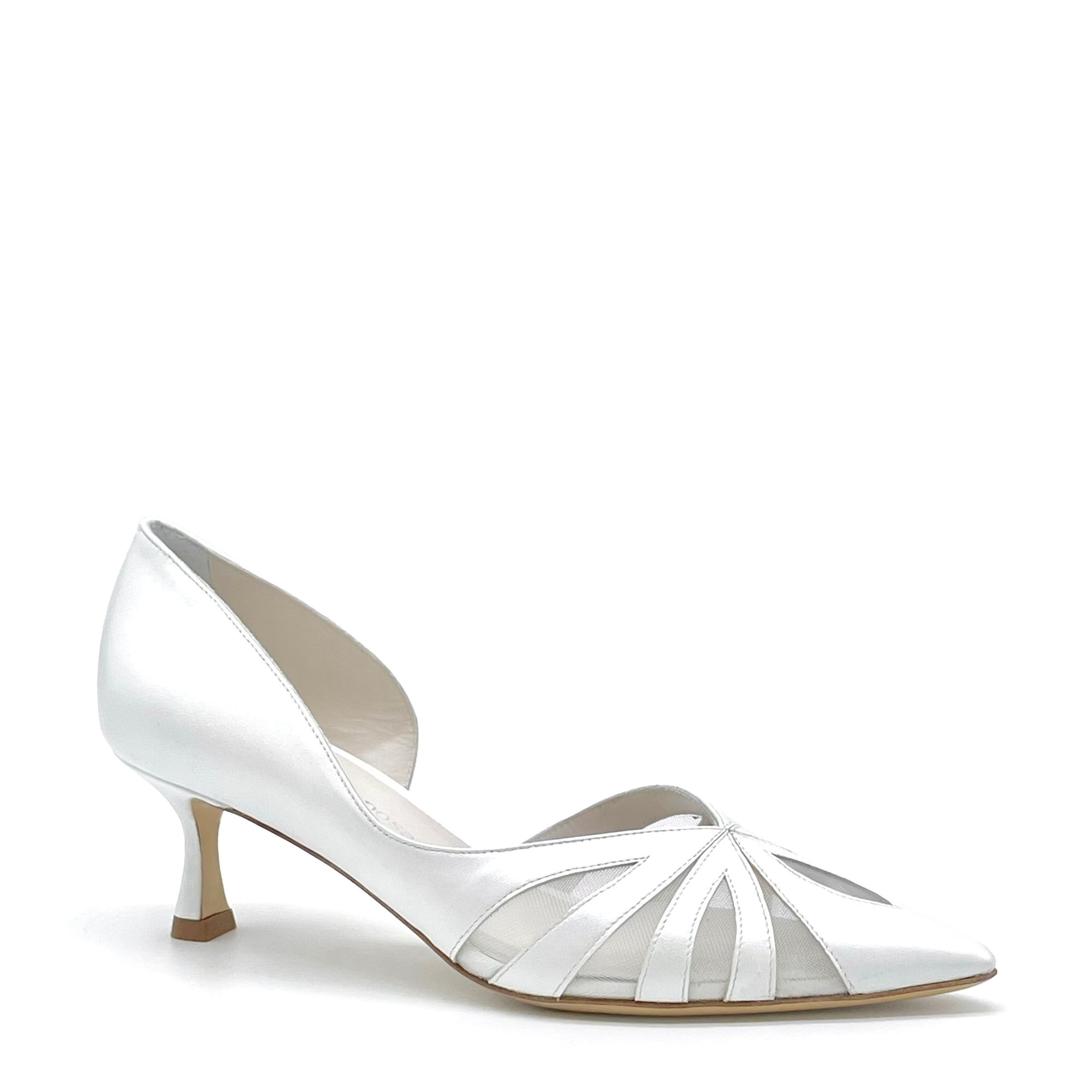 White pearl leather pump with mesh insert - Cod S2536