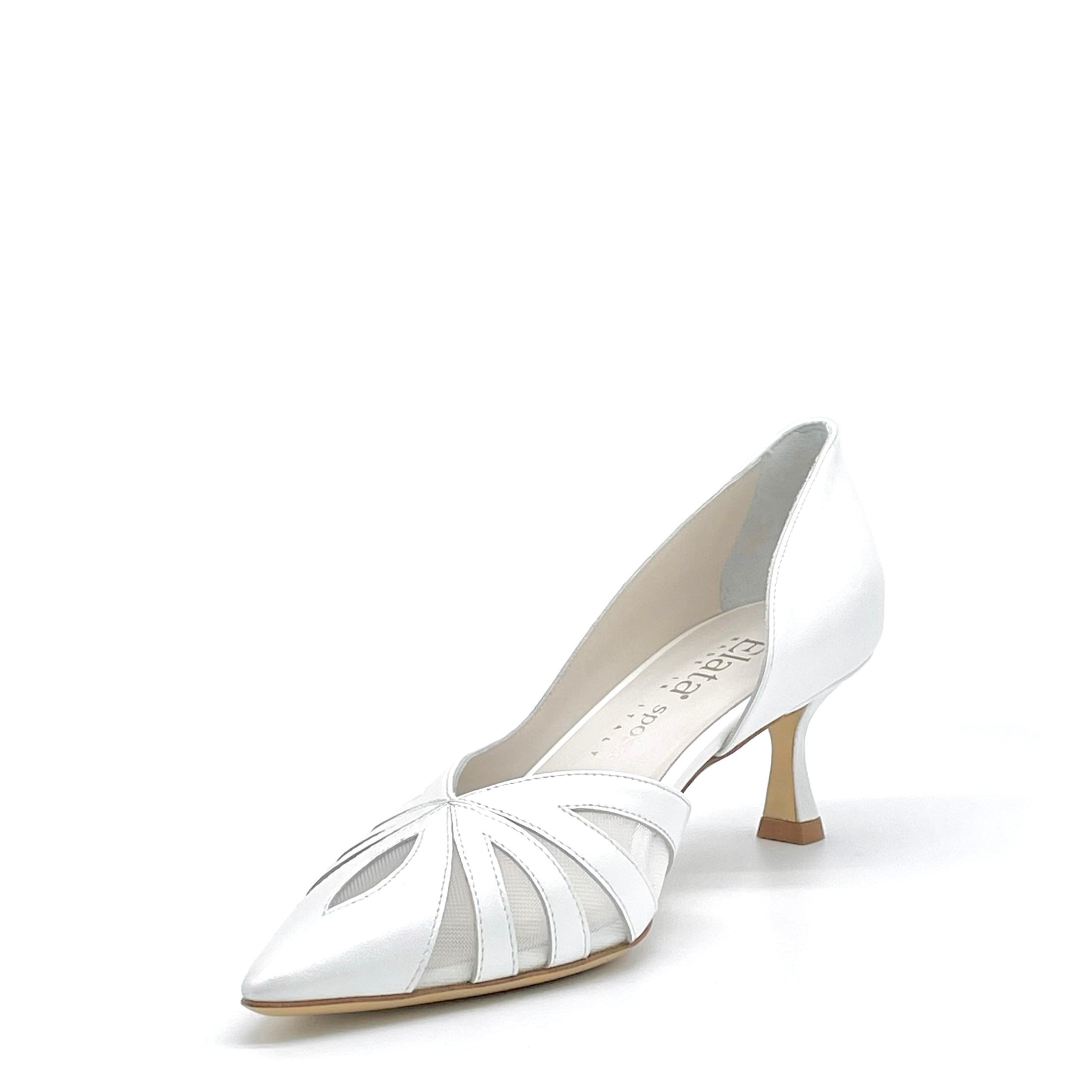 White pearl leather pump with mesh insert - Cod S2536