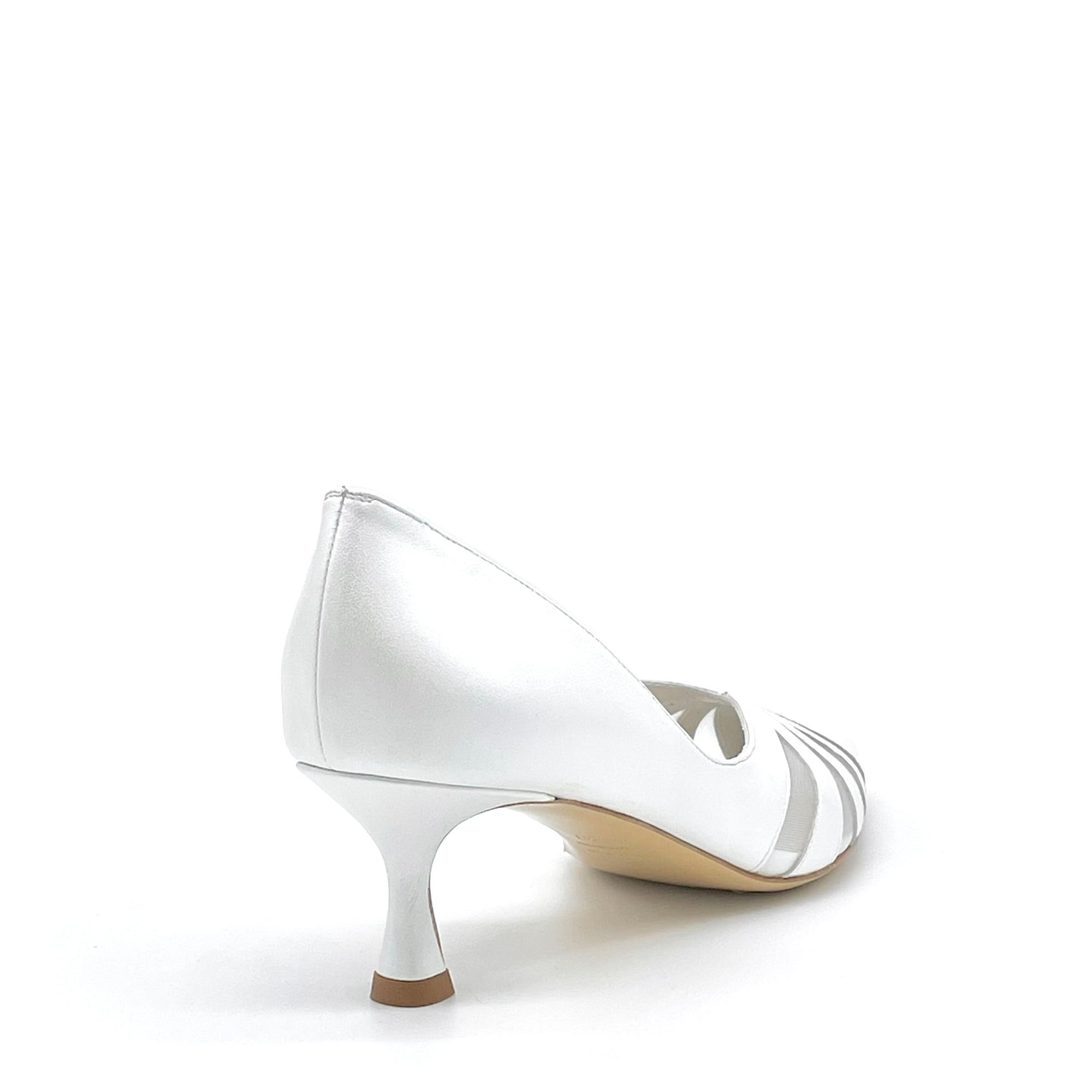 White pearl leather pump with mesh insert - Cod S2536