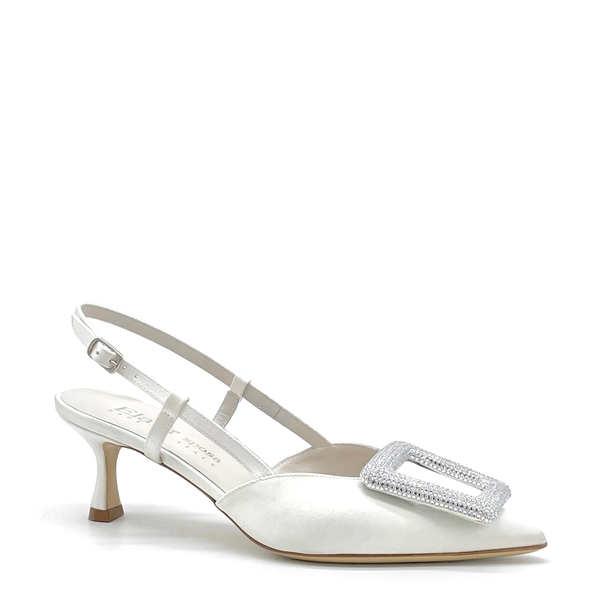 Slingback in raso di seta bianco e fibbia gioiello - Cod S2538