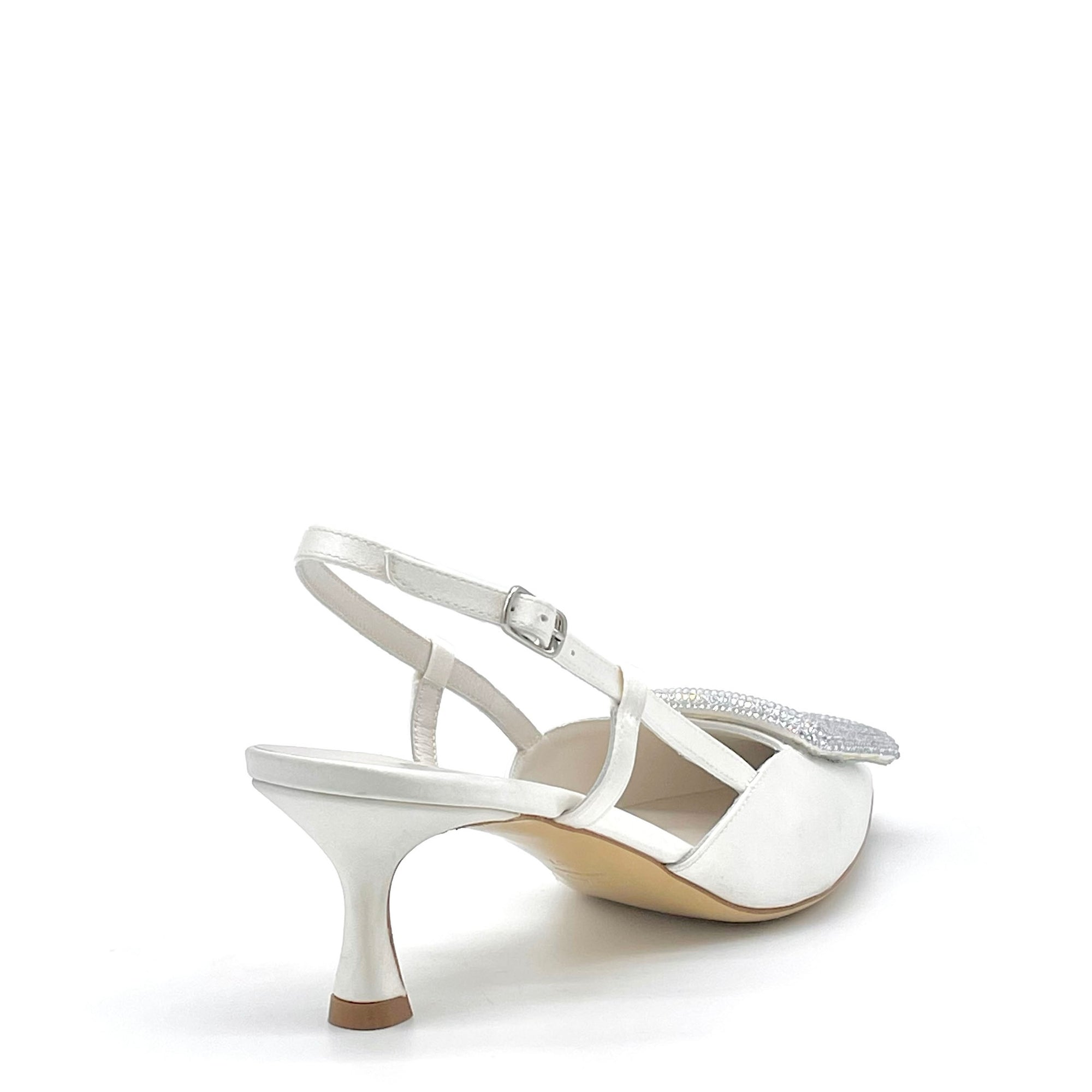Slingback in raso di seta bianco e fibbia gioiello - Cod S2538