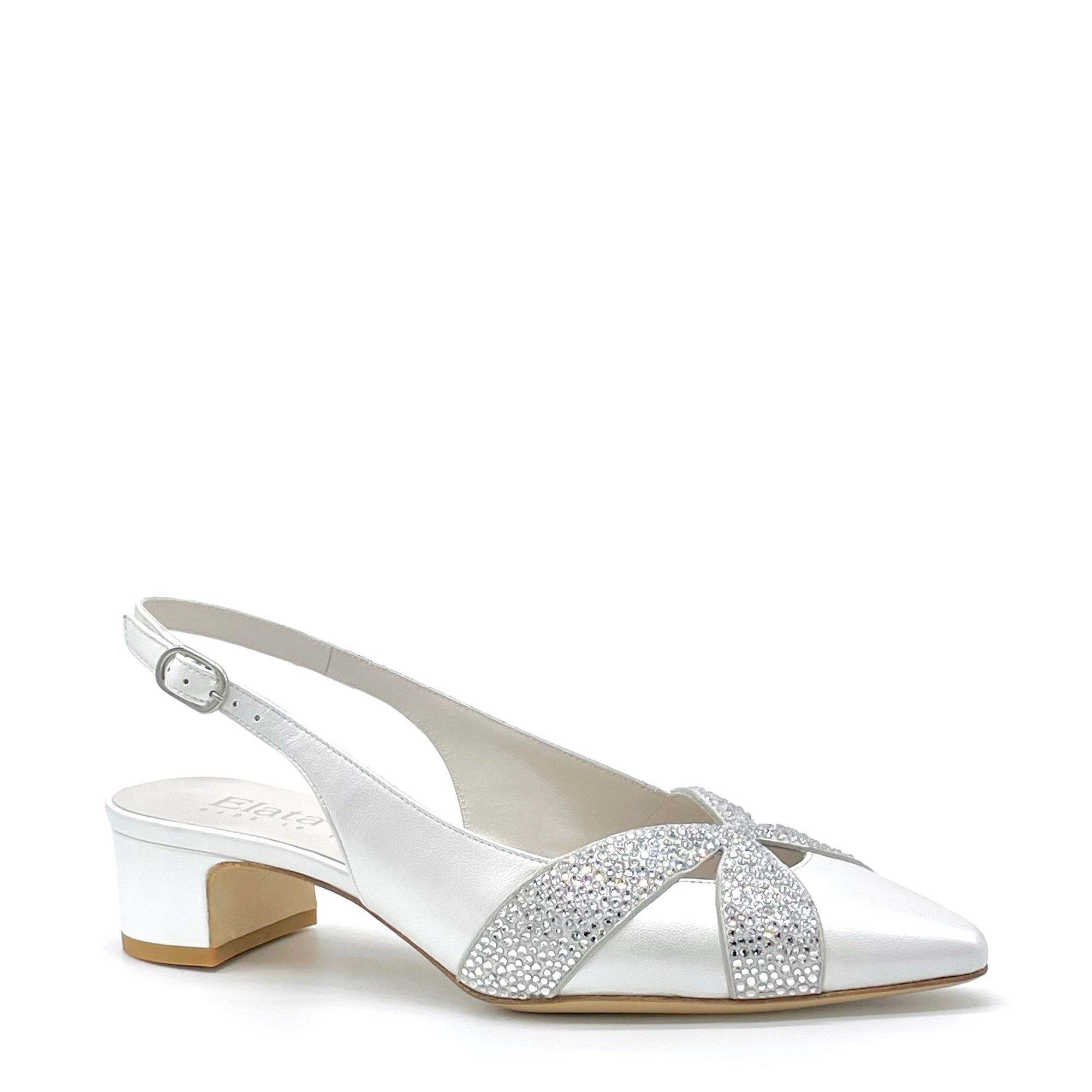 Slingback in pelle perlata bianca e applicazione di strass - Cod S2539