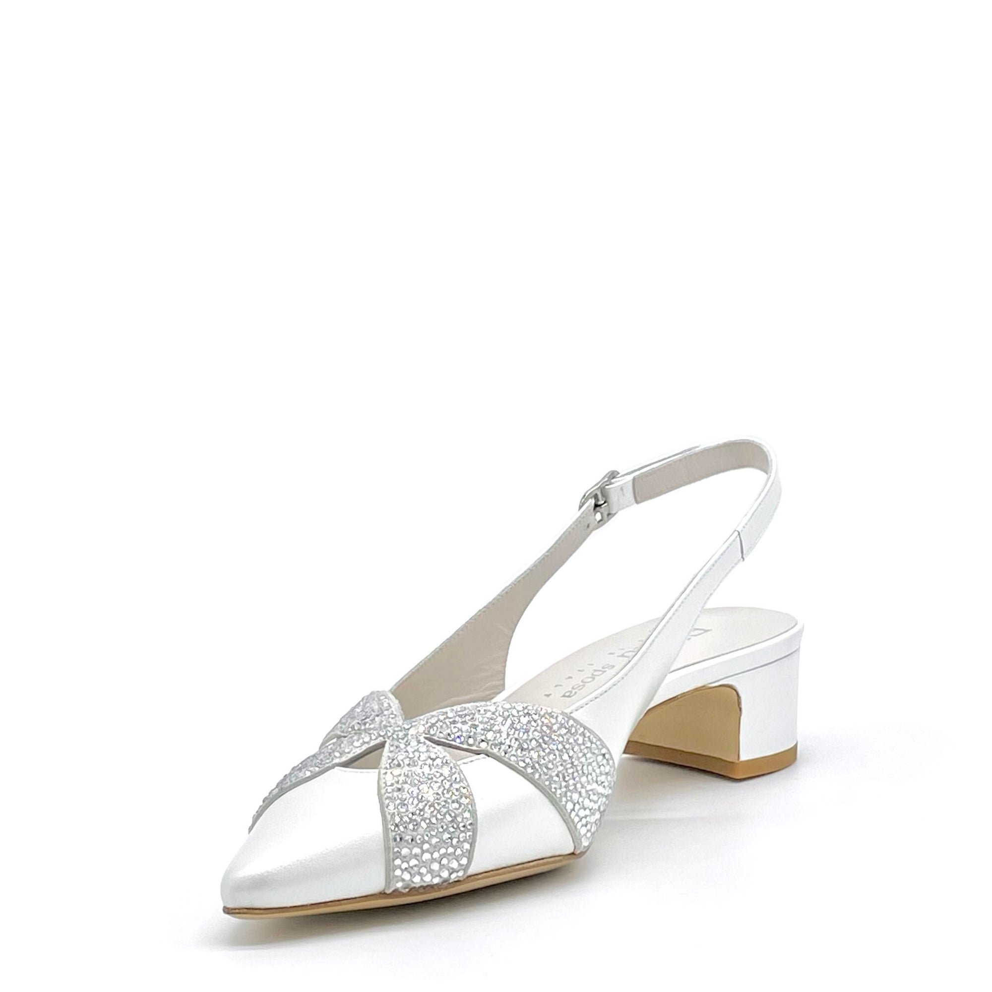 White pearl leather slingback with rhinestones - Cod S2539