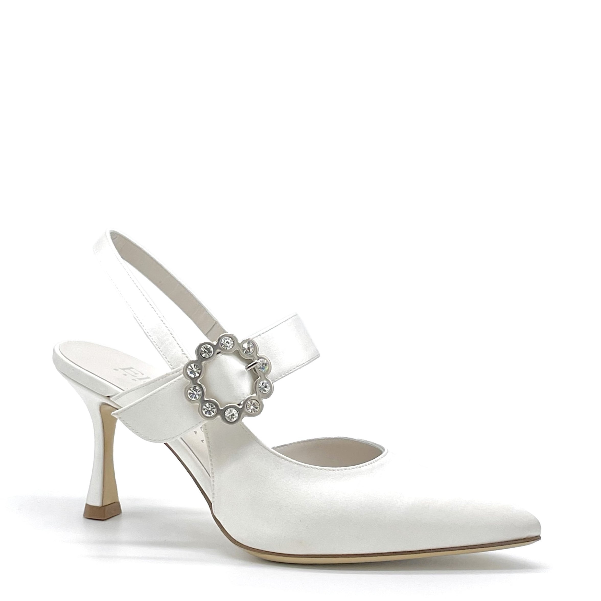 Slingback in raso di seta bianco e fibbia gioiello - Cod S2540