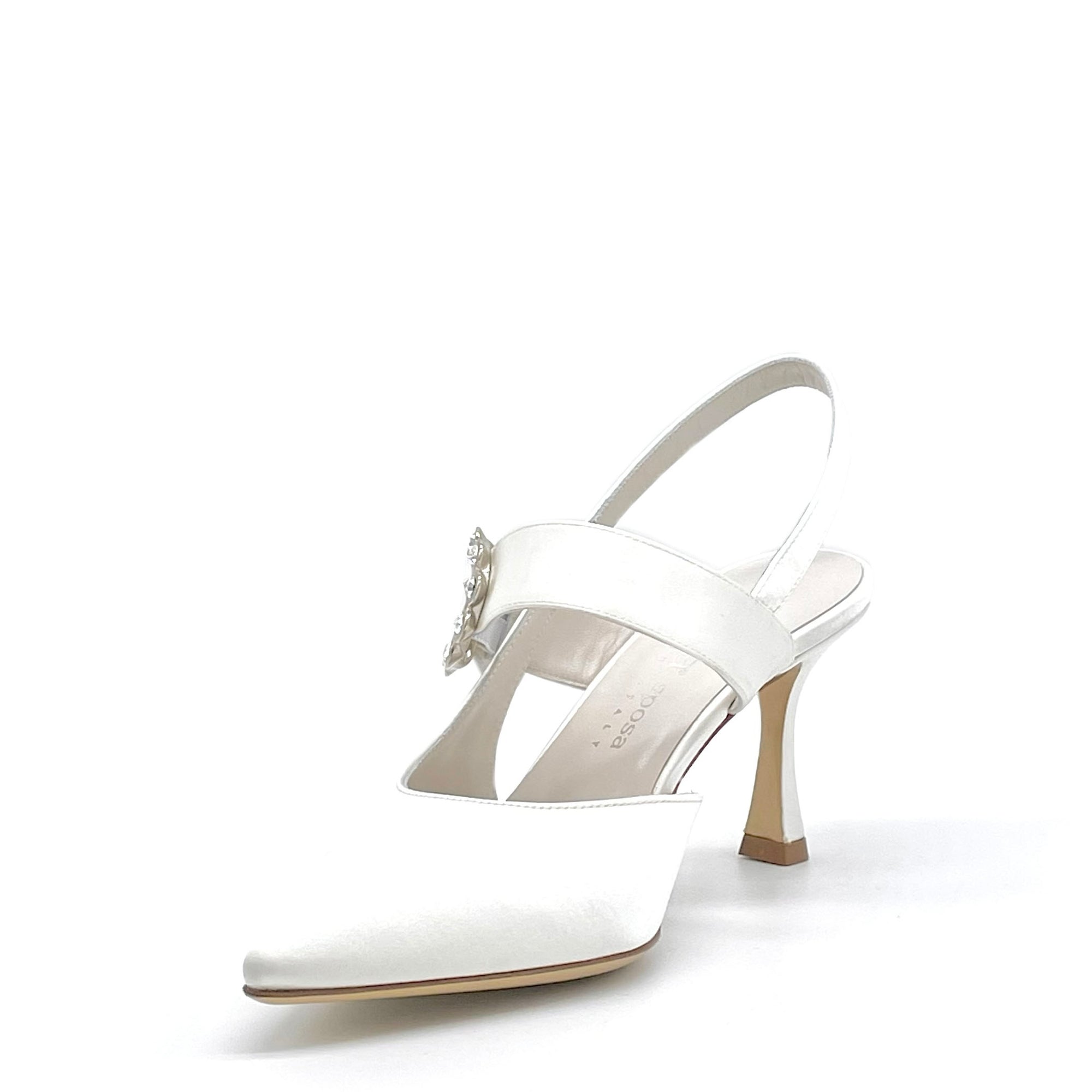 Slingback in raso di seta bianco e fibbia gioiello - Cod S2540