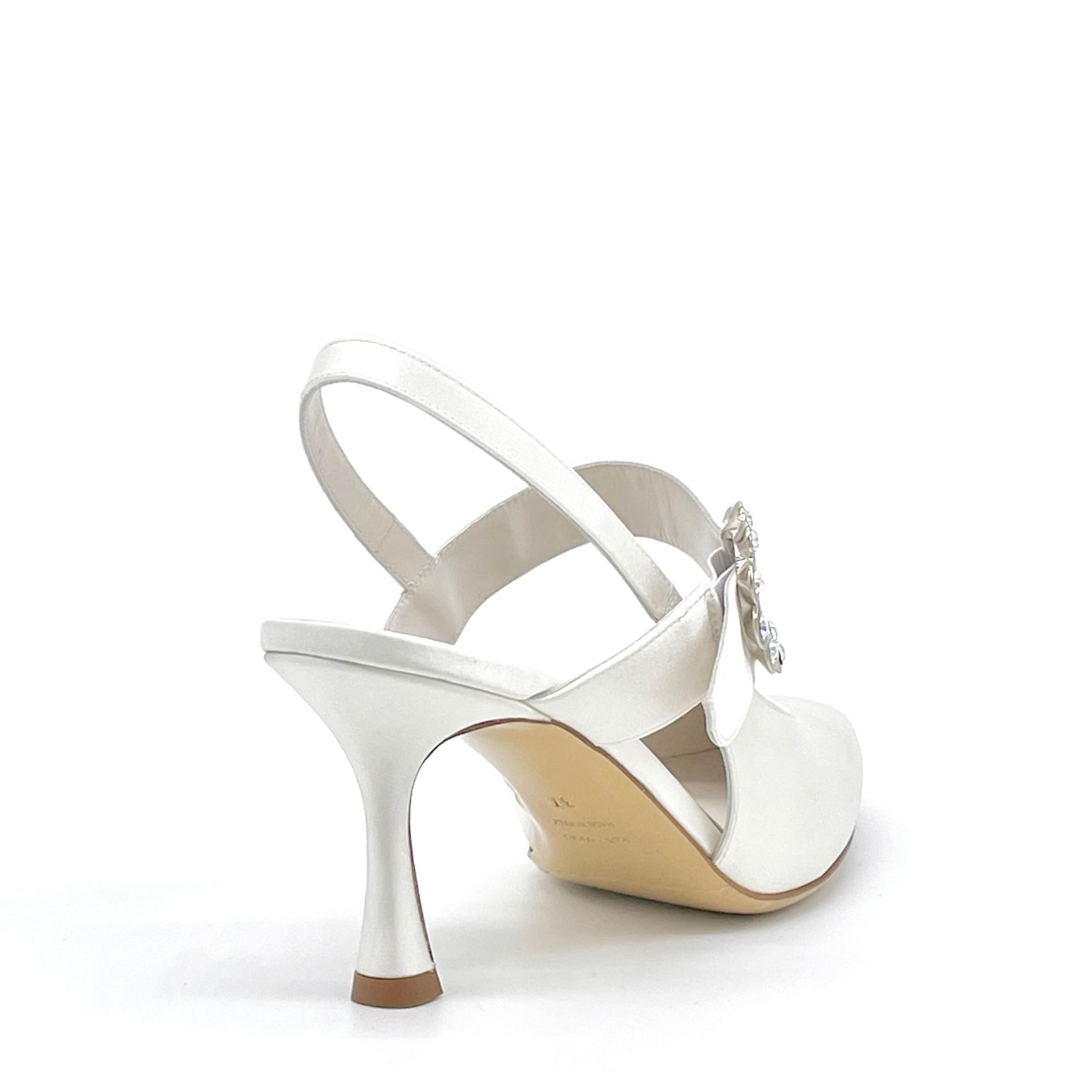 Slingback in raso di seta bianco e fibbia gioiello - Cod S2540