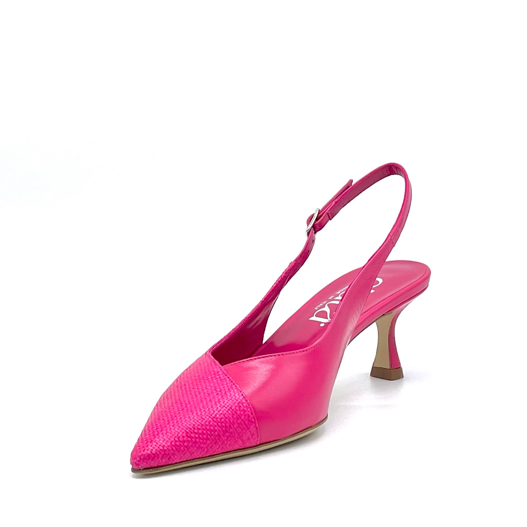 Fuchsia raffia fabric and leather slingback – Cod. 15114-1