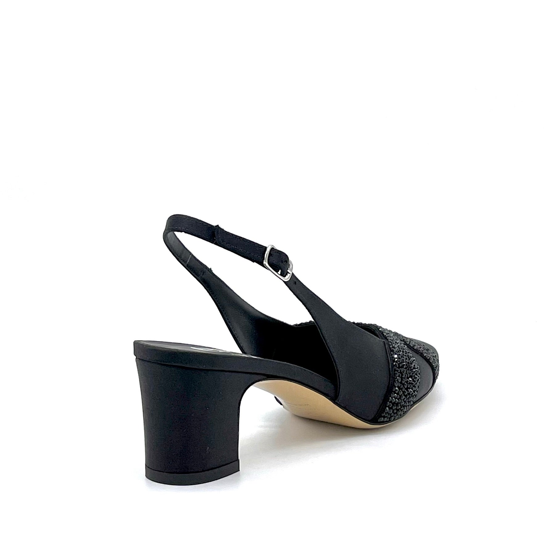 Slingback in raso di seta nero e applicazione di strass – Cod. 15116