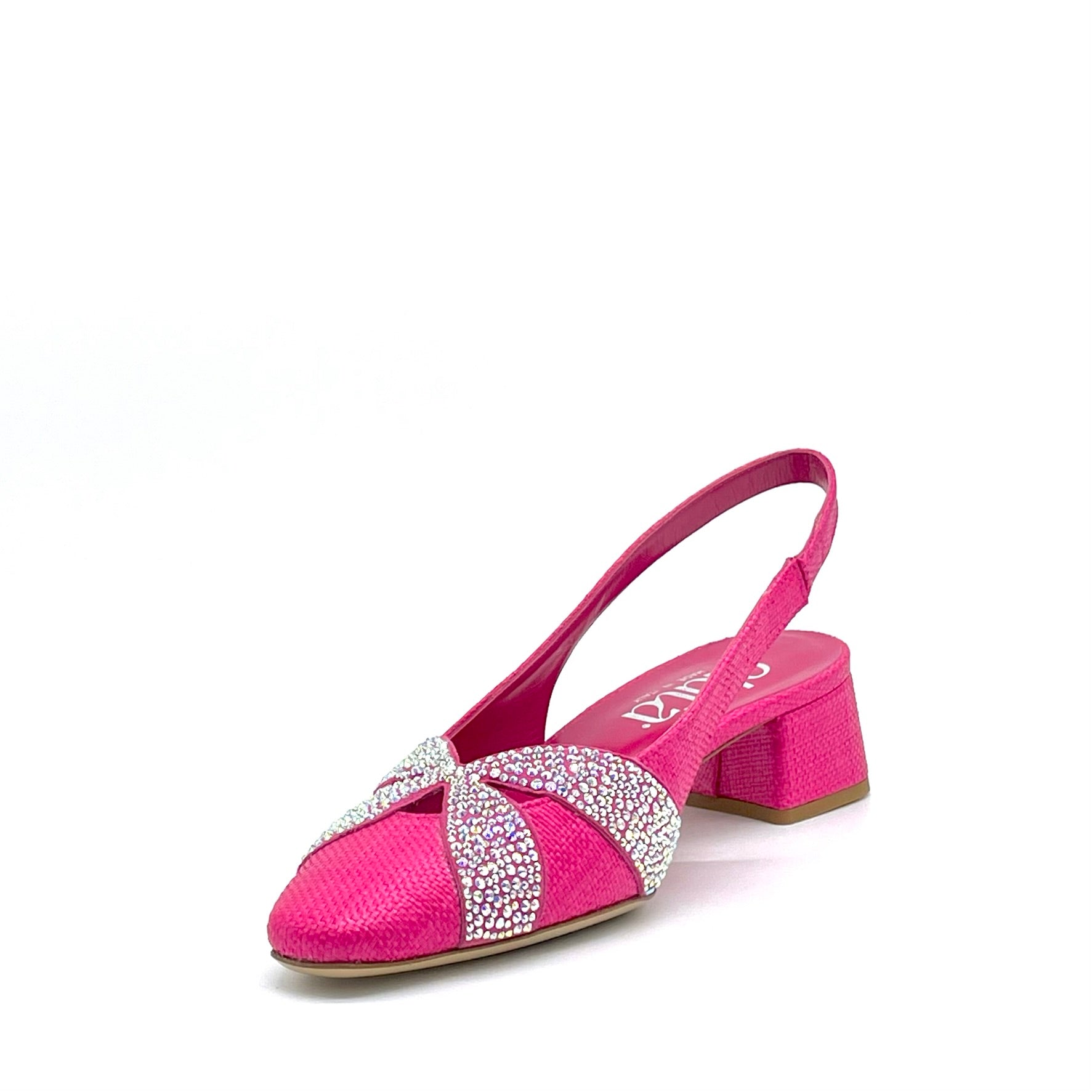 Fuchsia raffia fabric slingback with rhinestones – Cod. 15120