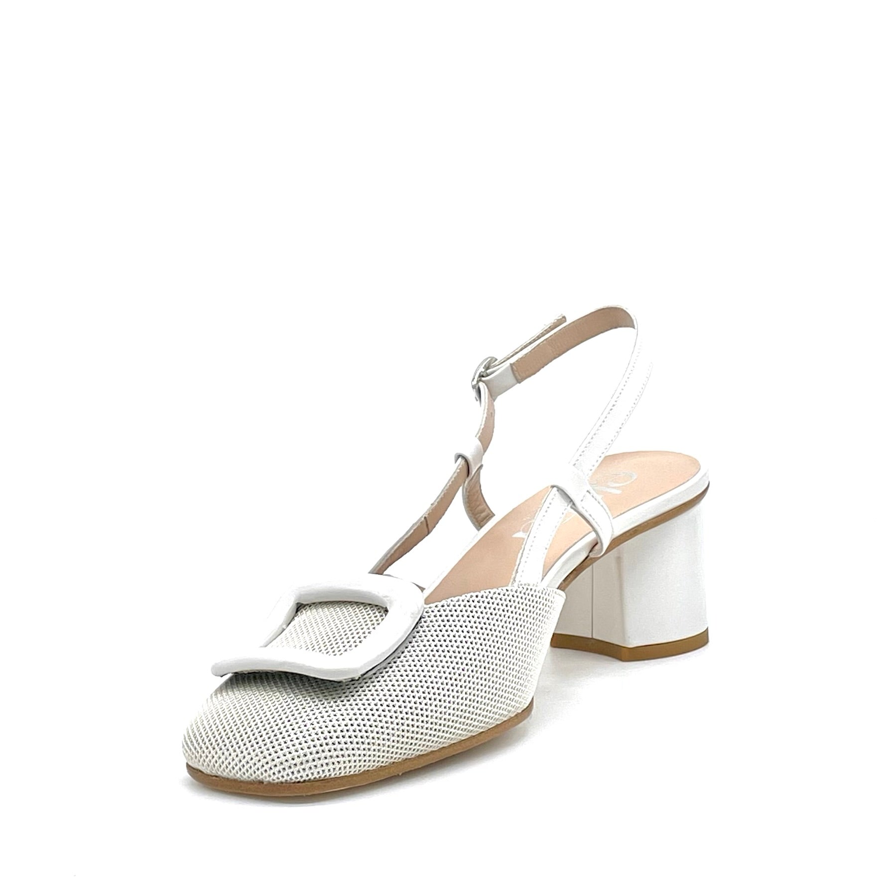 Slingback in pelle e tessuto color latte e soletta piuma – Cod. 15168