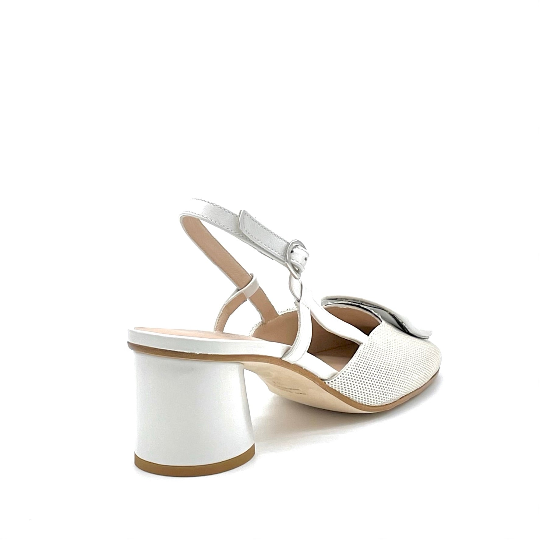 Slingback in pelle e tessuto color latte e soletta piuma – Cod. 15168