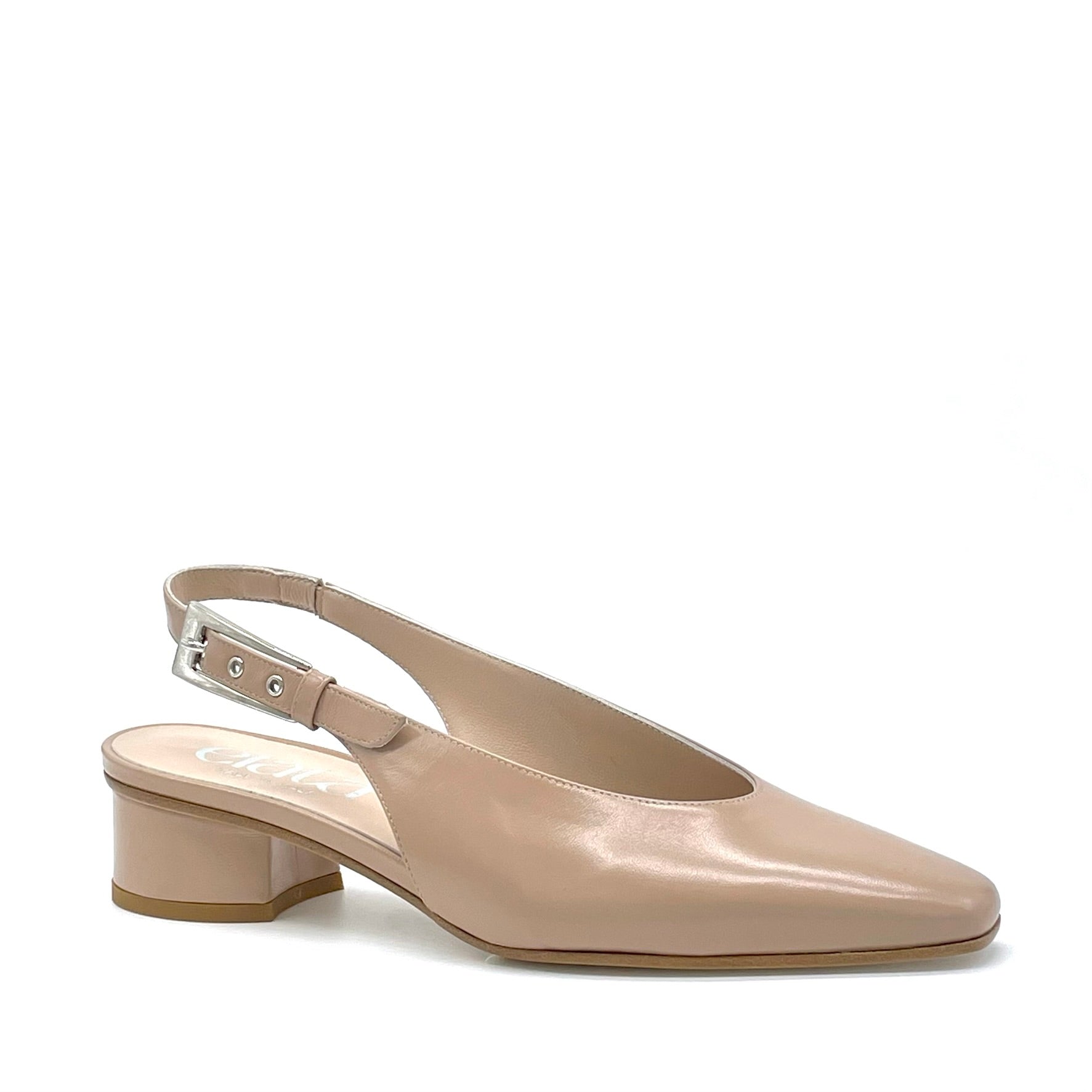 Slingback in pelle marrone chiaro e fibbia argento – Cod. 15169