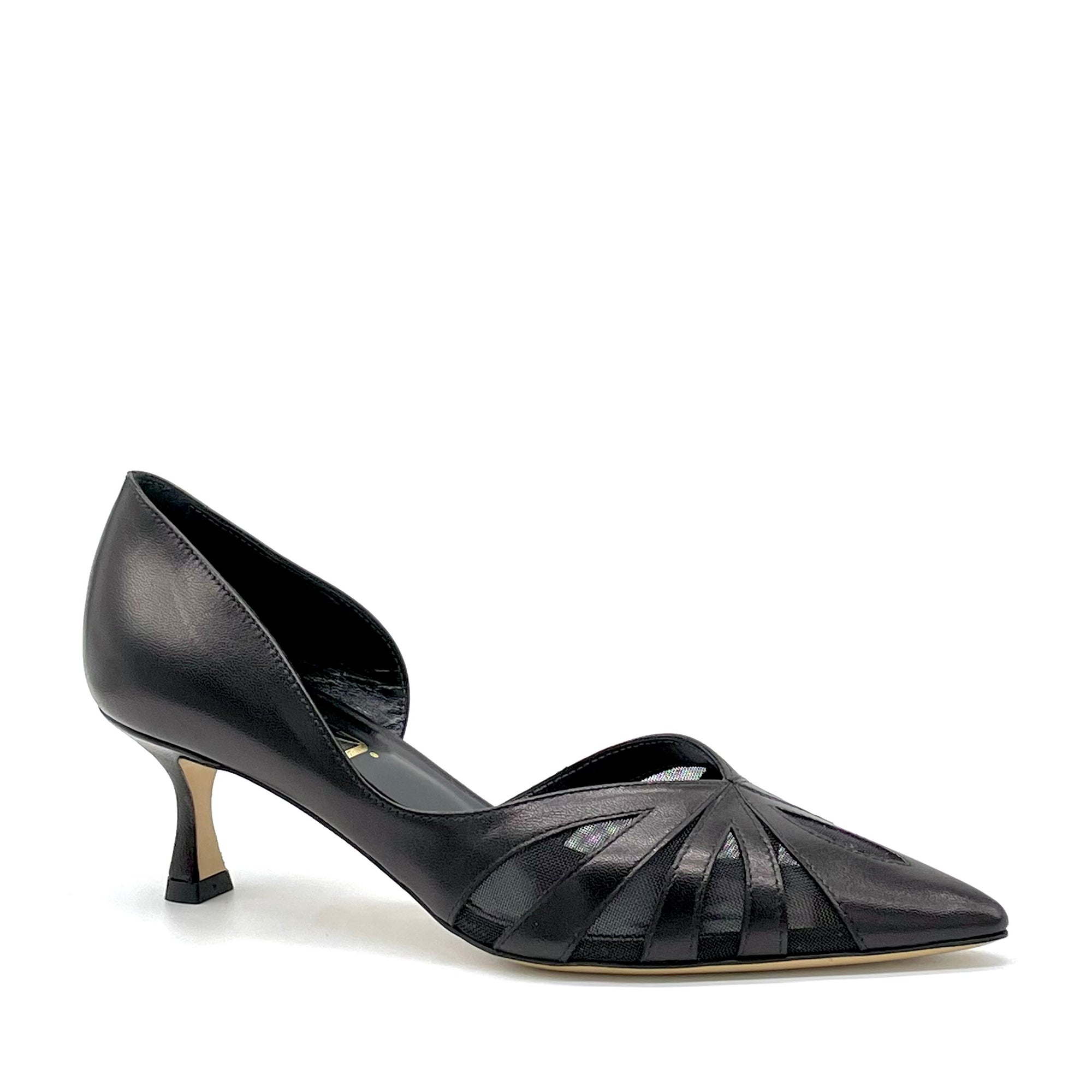 Black leather pump with mesh insert – Cod. 15186