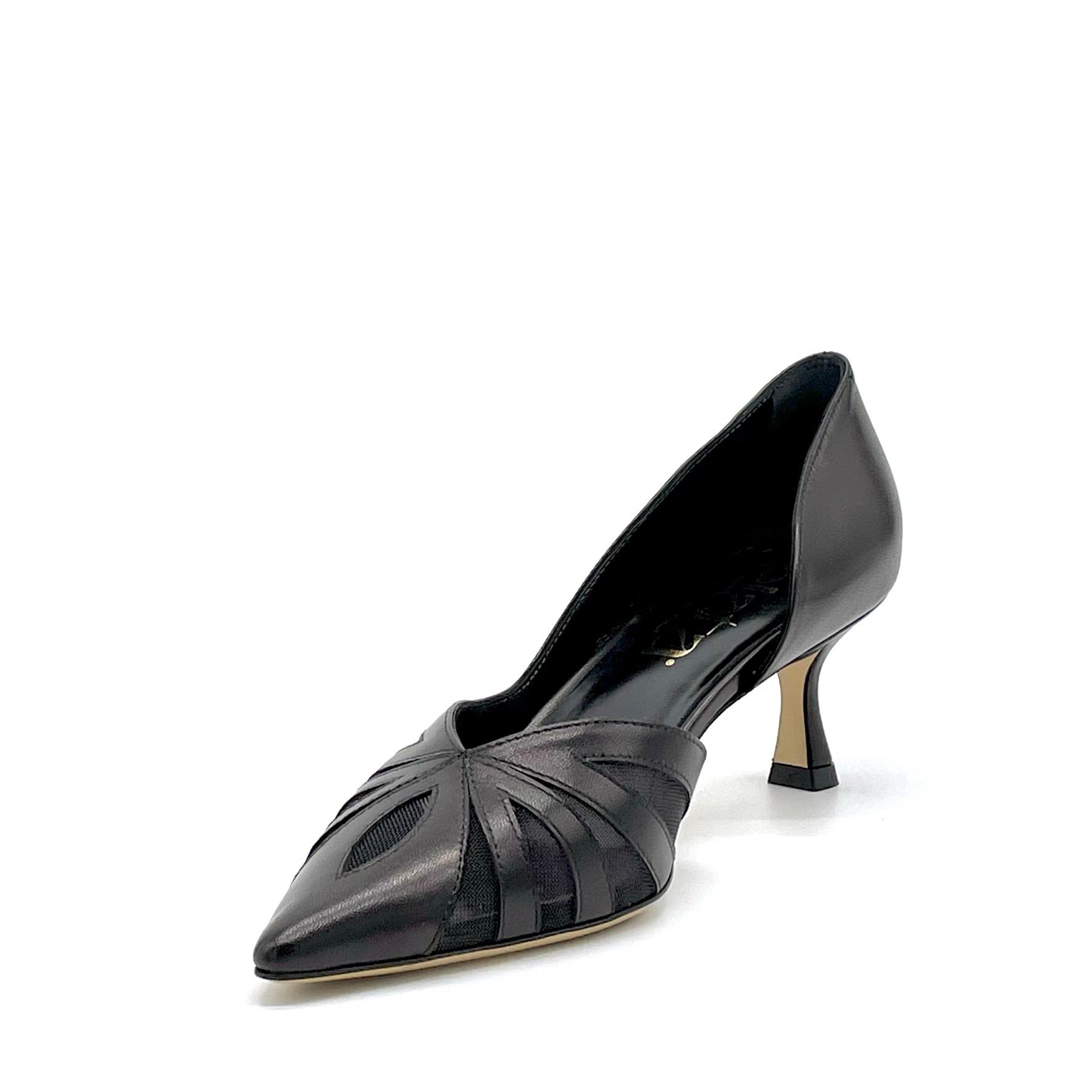 Black leather pump with mesh insert – Cod. 15186