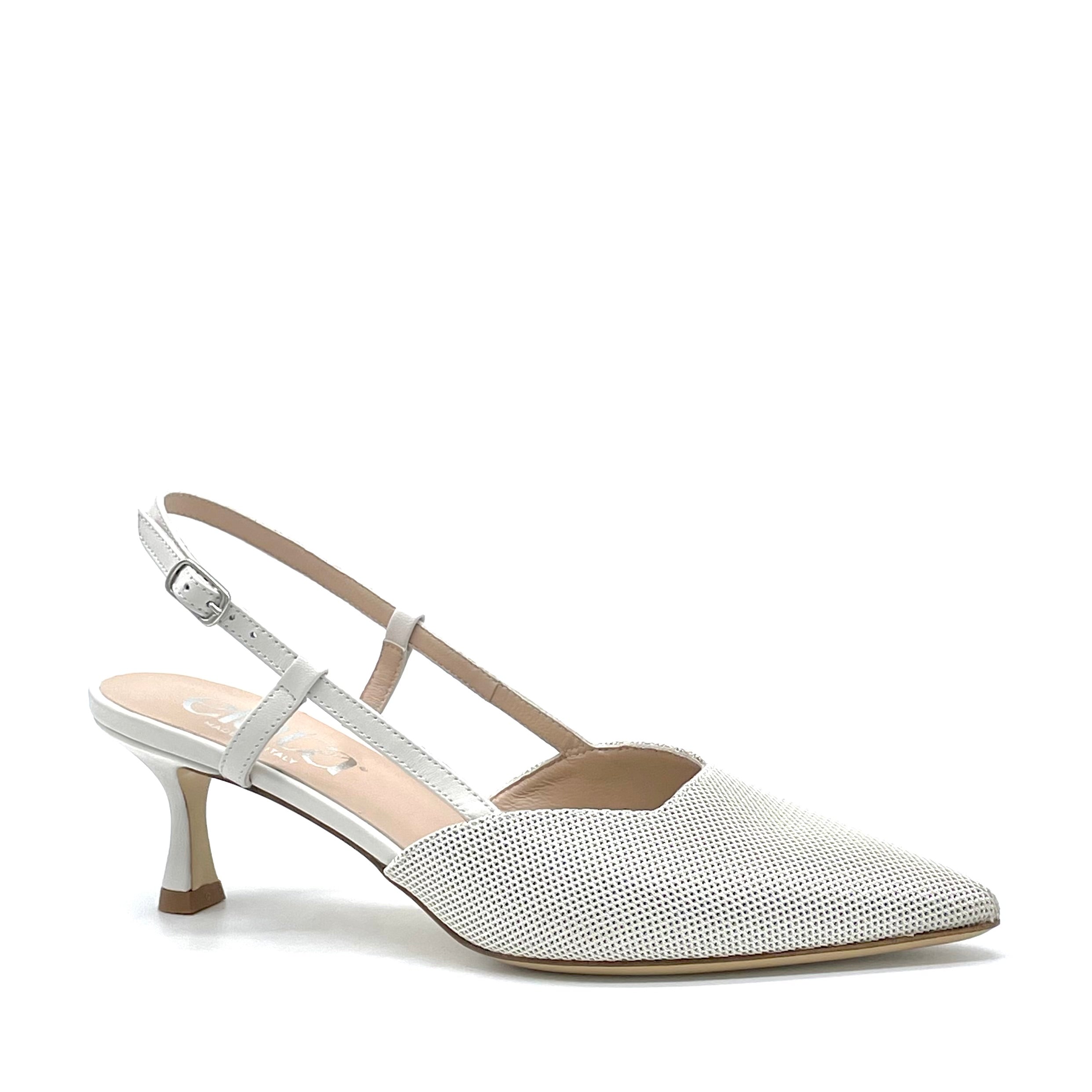 Milk color leather and fabric slingback – Cod. 15187