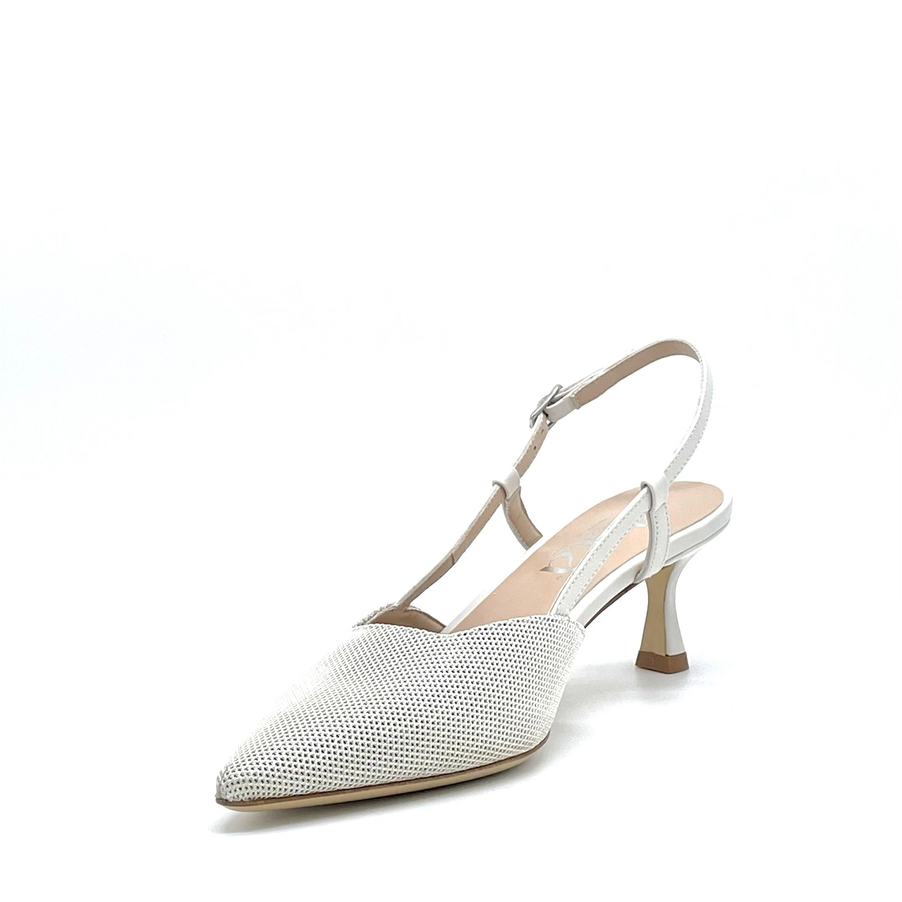 Slingback in pelle e tessuto color latte – Cod. 15187