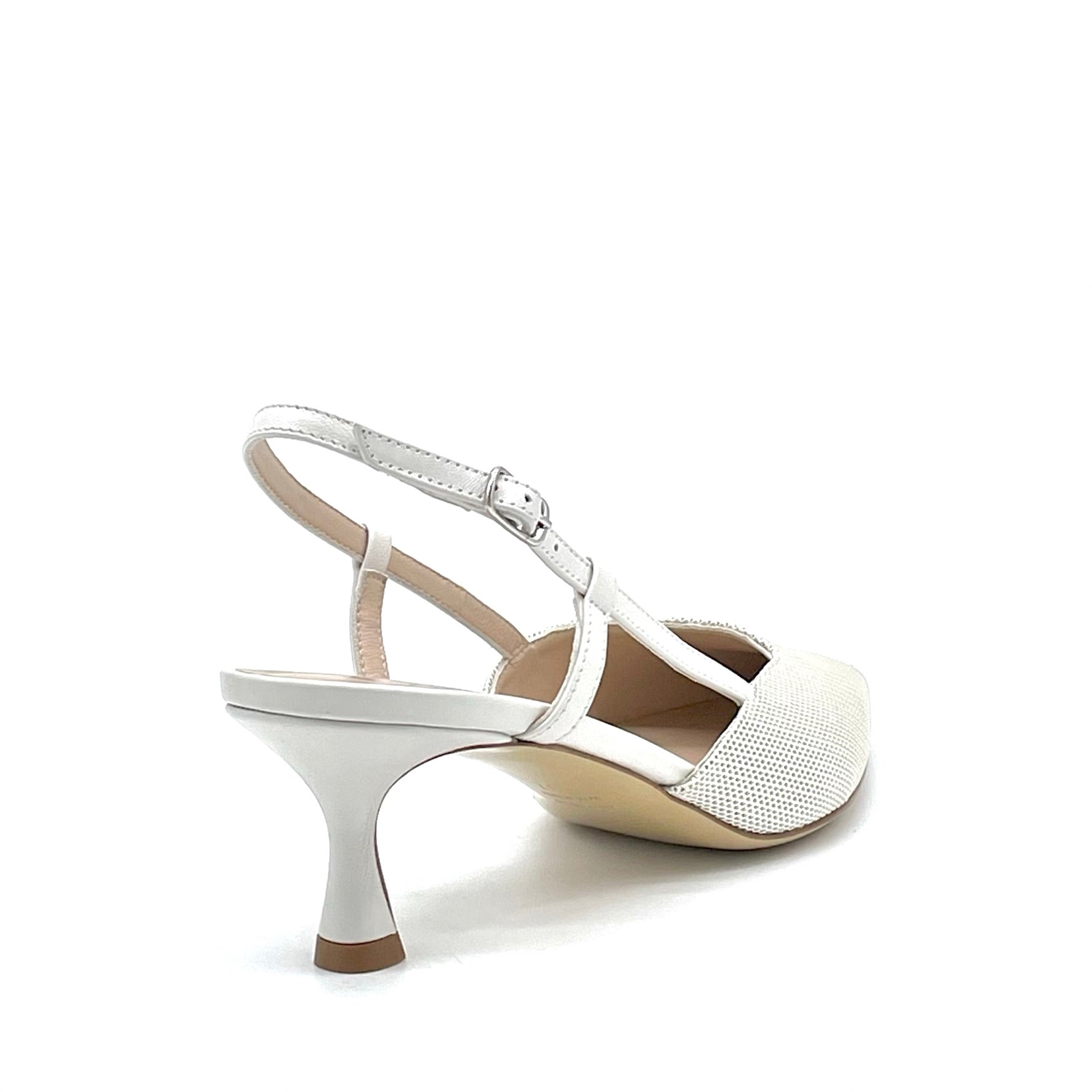 Milk color leather and fabric slingback – Cod. 15187