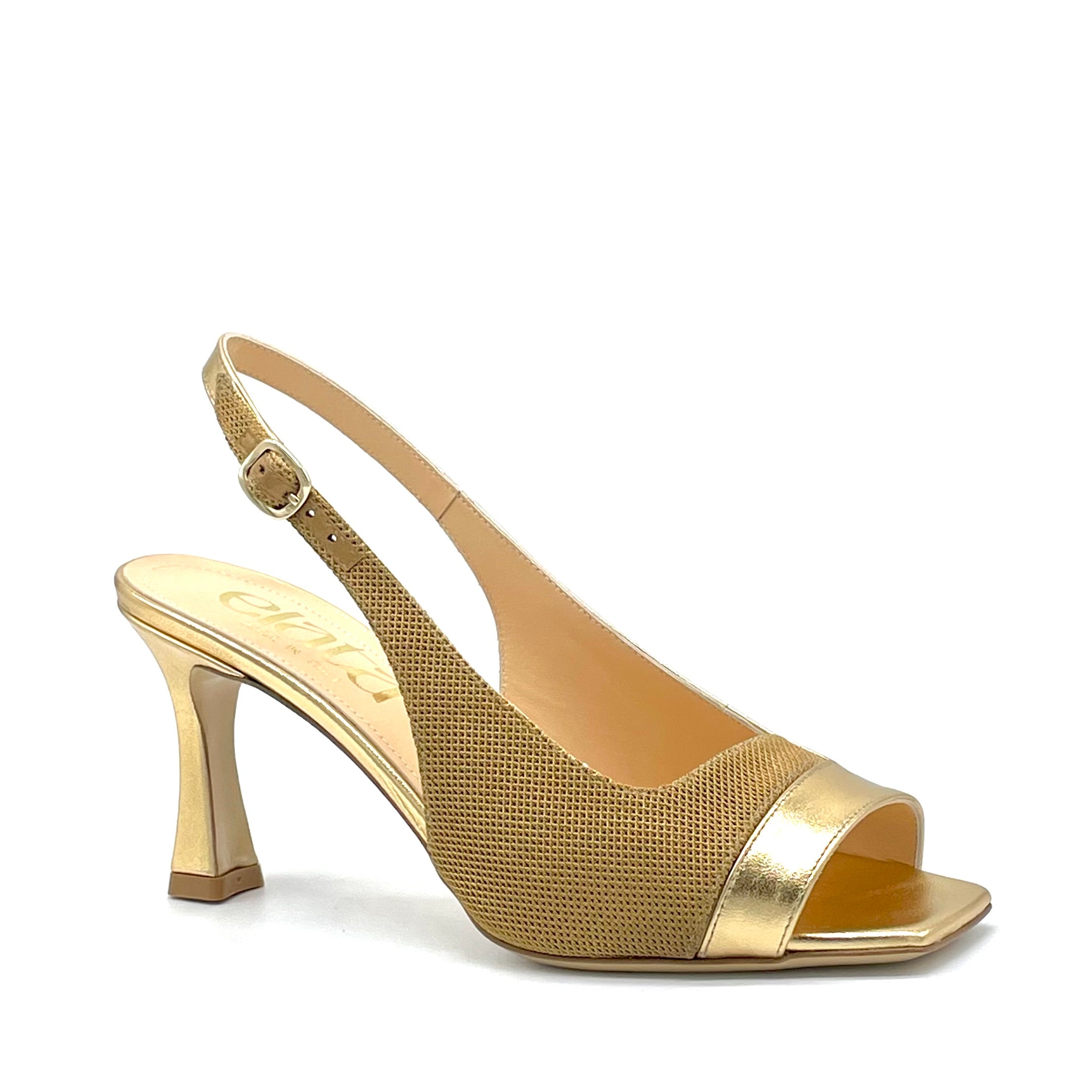 Gold fabric and laminate leather sandal – Cod. 15136-1