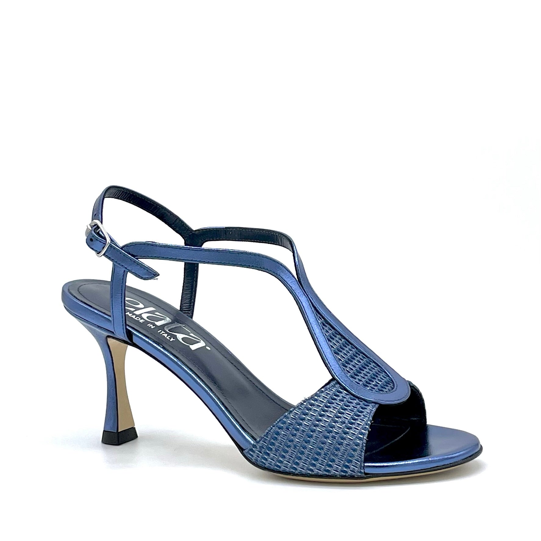 Blue laminate leather and fabric sandal – Cod. 15144
