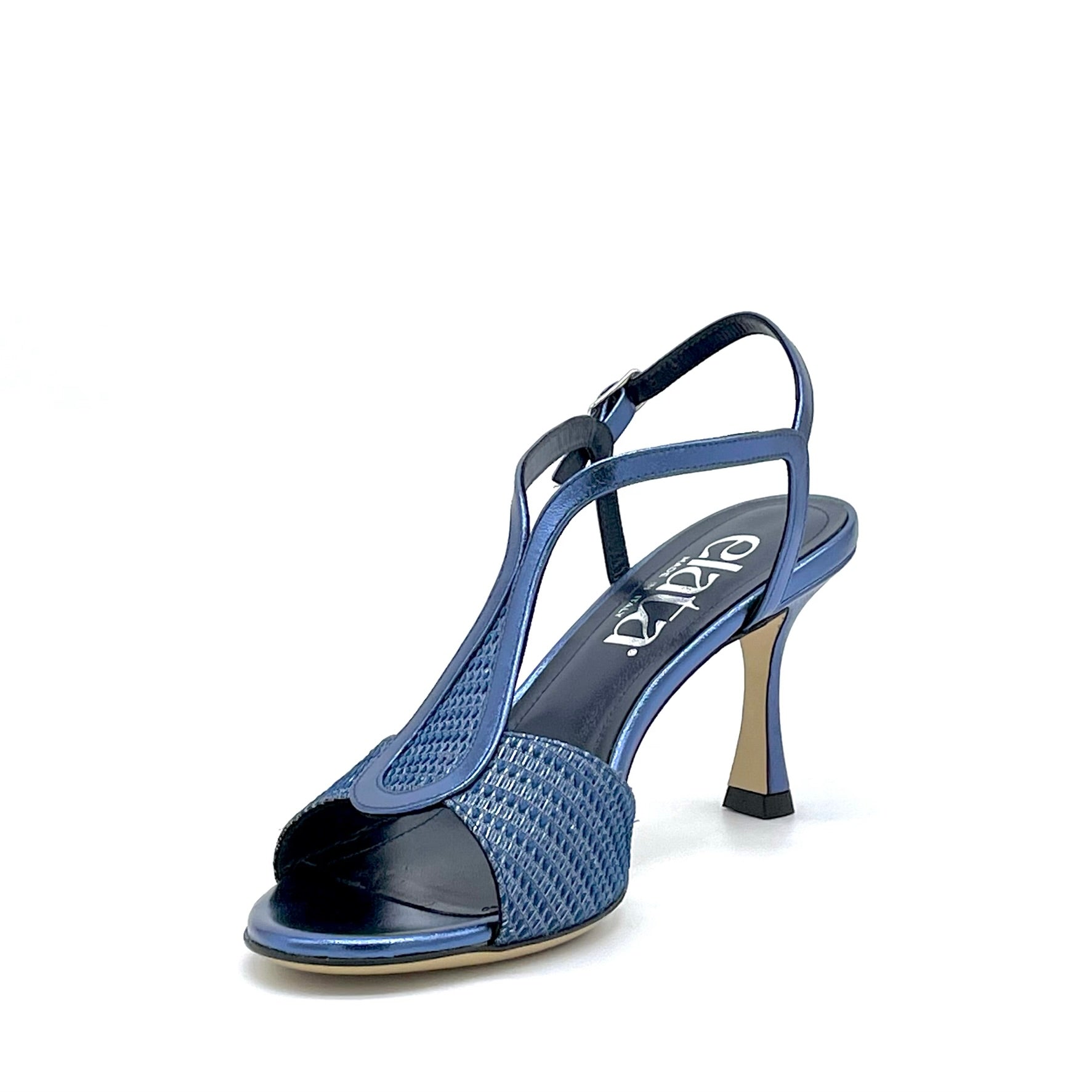 Blue laminate leather and fabric sandal – Cod. 15144