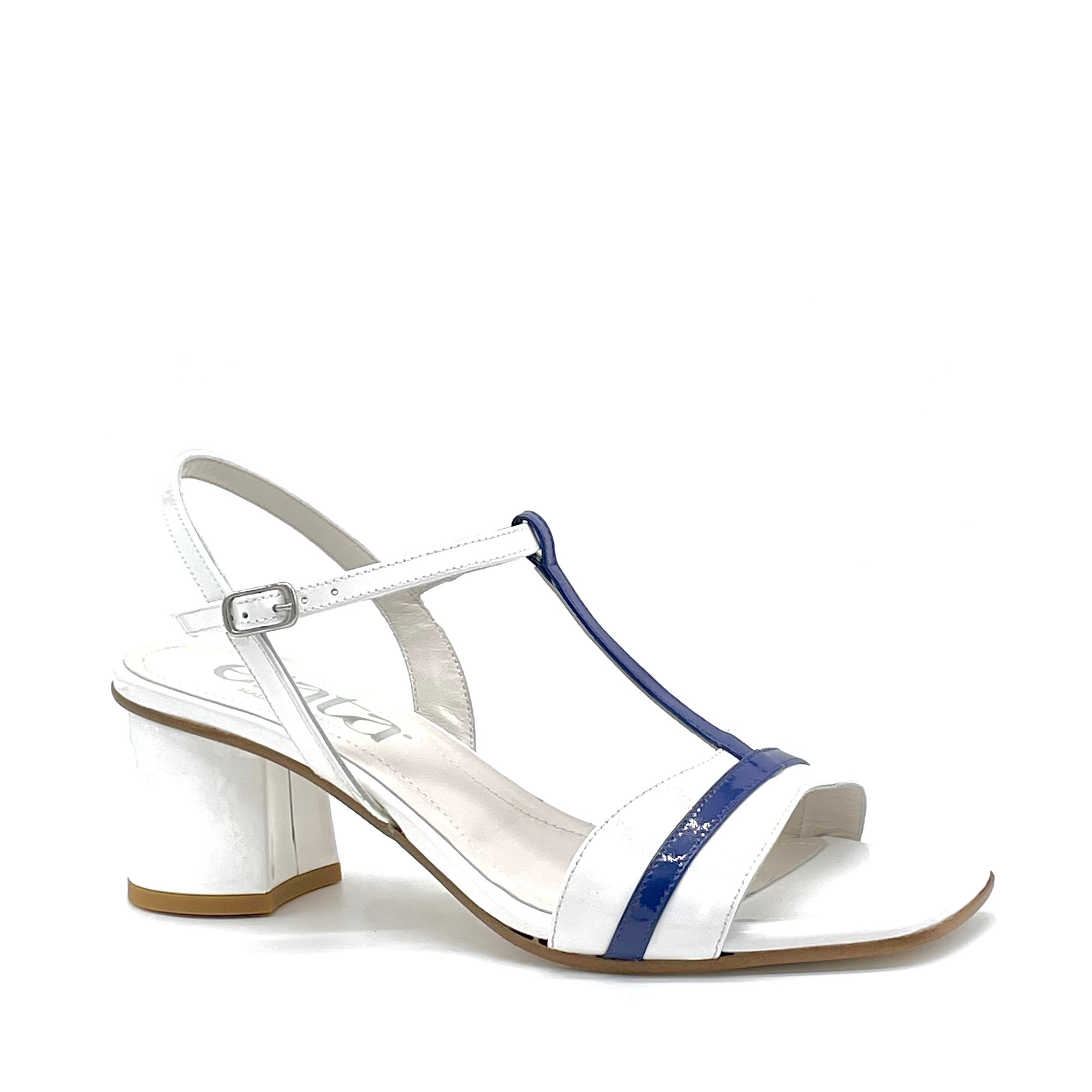 Sandalo in vernice bianca e blu – Cod. 15148-2