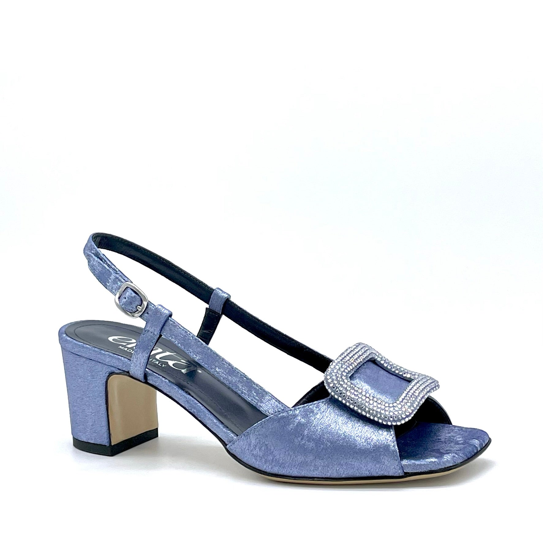Blue satin effect chenille sandal with jewel buckle – Cod. 15152