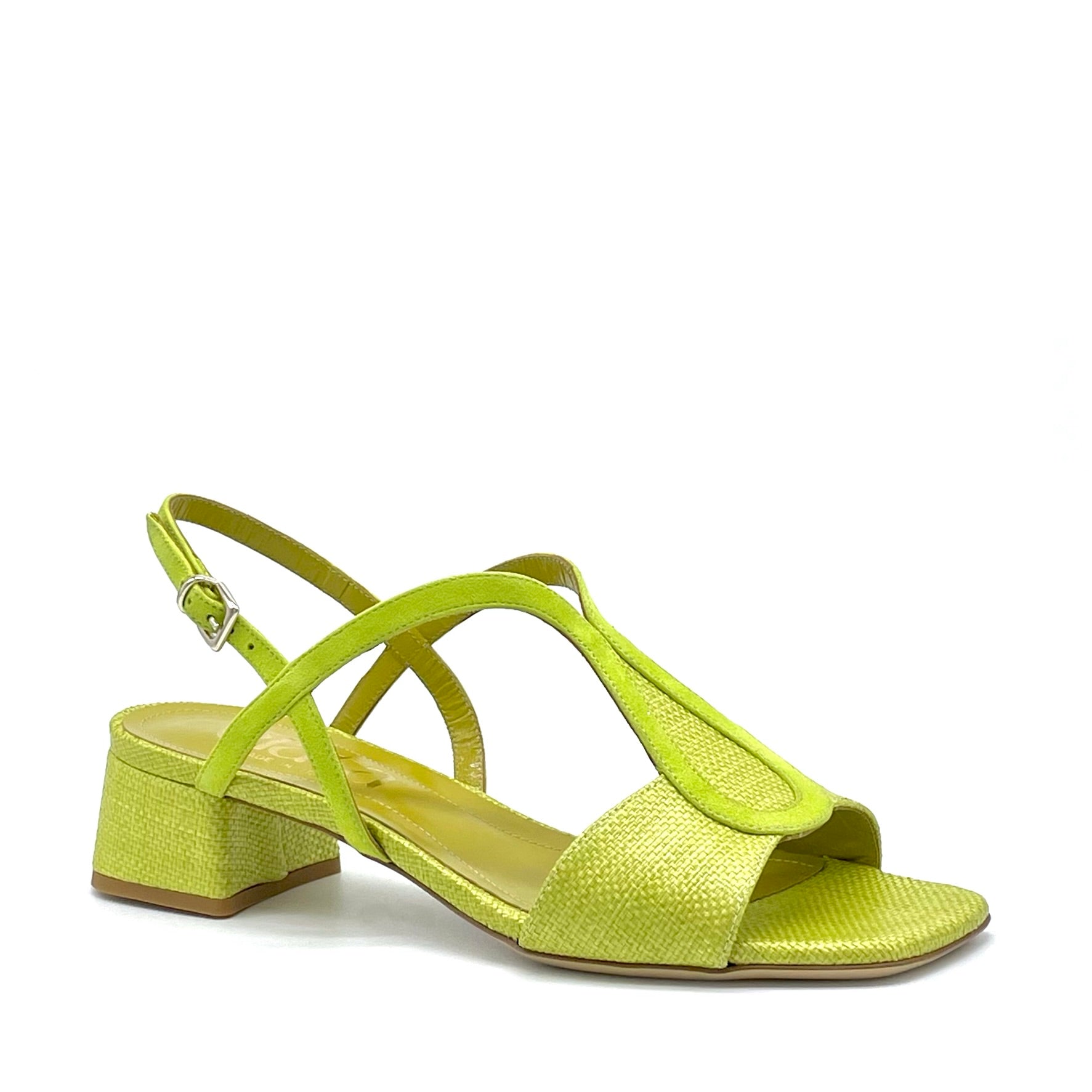 Sandalo in camoscio e rafia color lime – Cod. 15155-1