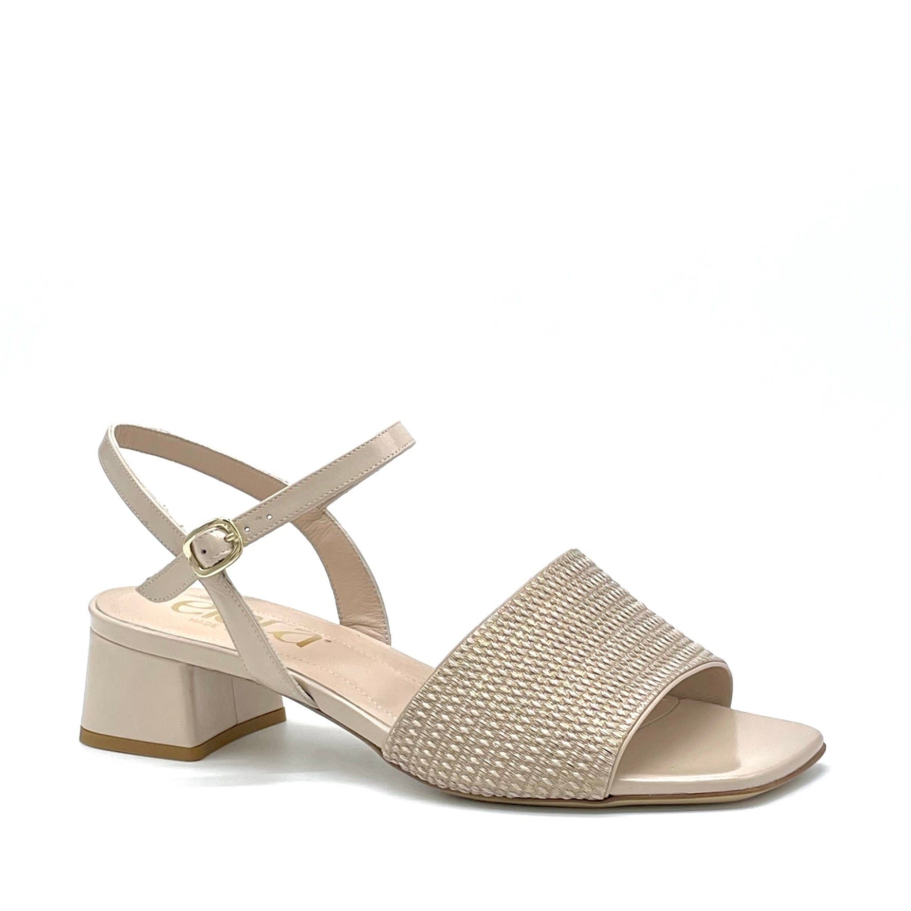 Sand color leather and laminate fabric sandal – Cod. 15156