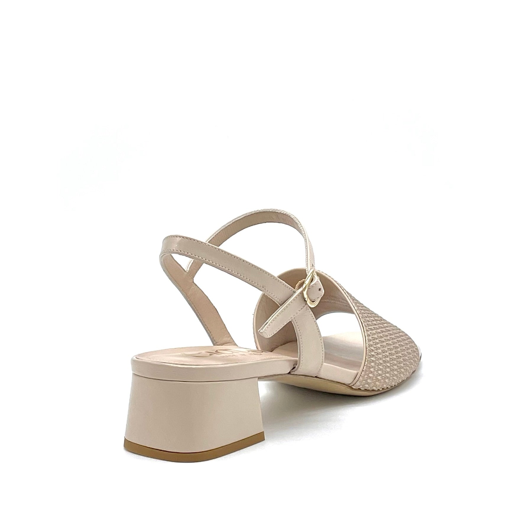 Sand color leather and laminate fabric sandal – Cod. 15156